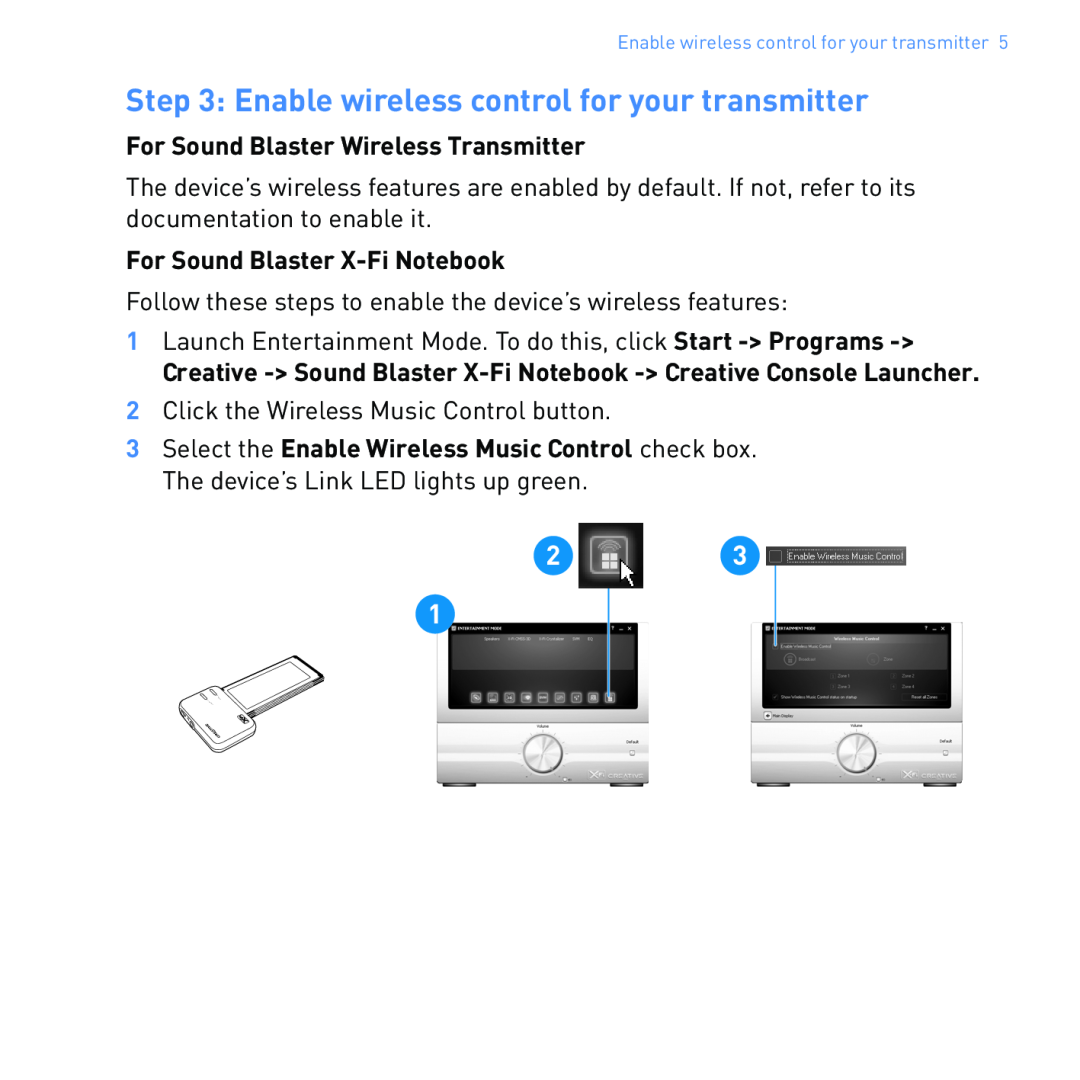 Creative SB1122 manual For Sound Blaster Wireless Transmitter, For Sound Blaster X-FiNotebook 