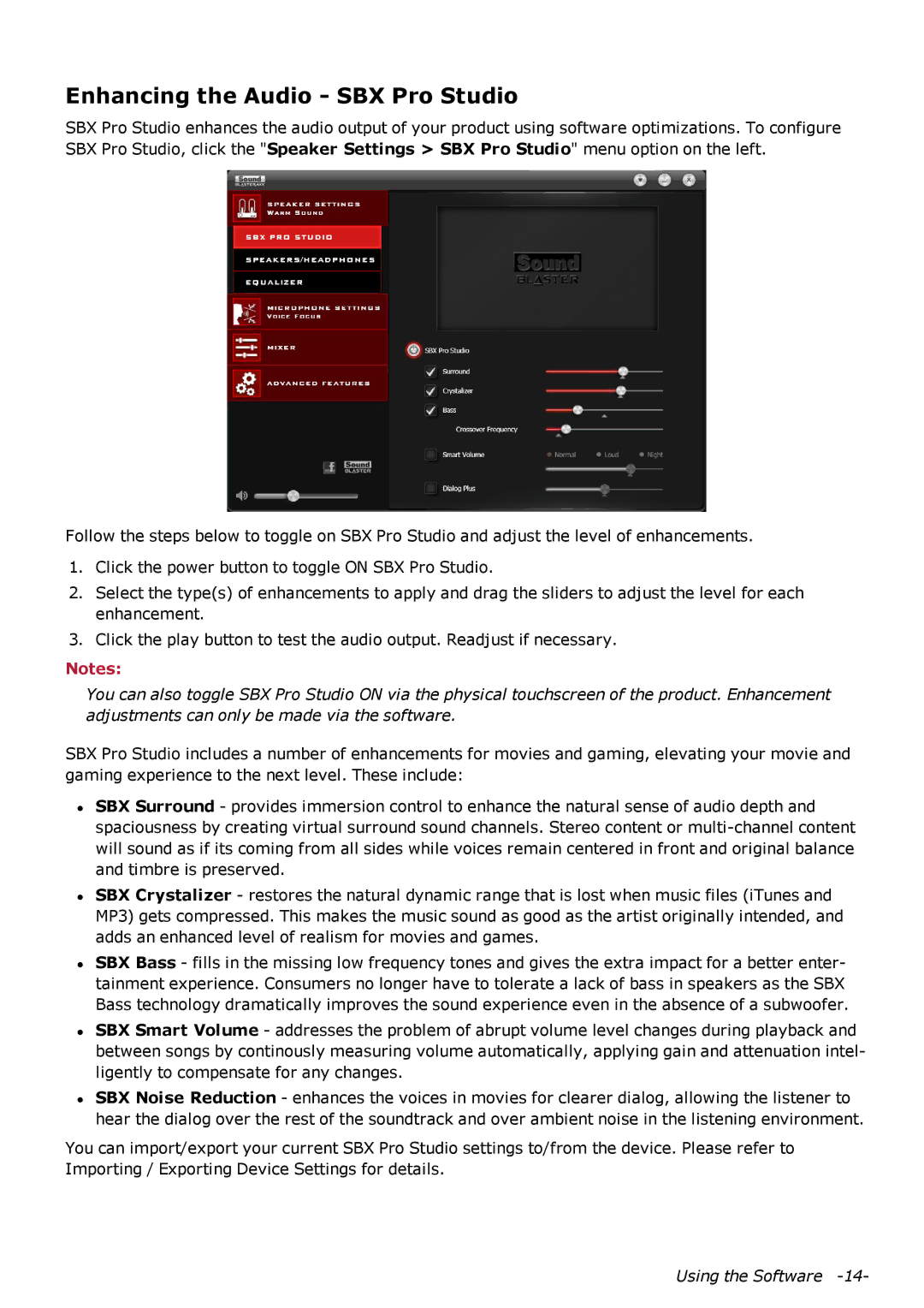 Creative SB1380 manual Enhancing the Audio SBX Pro Studio 