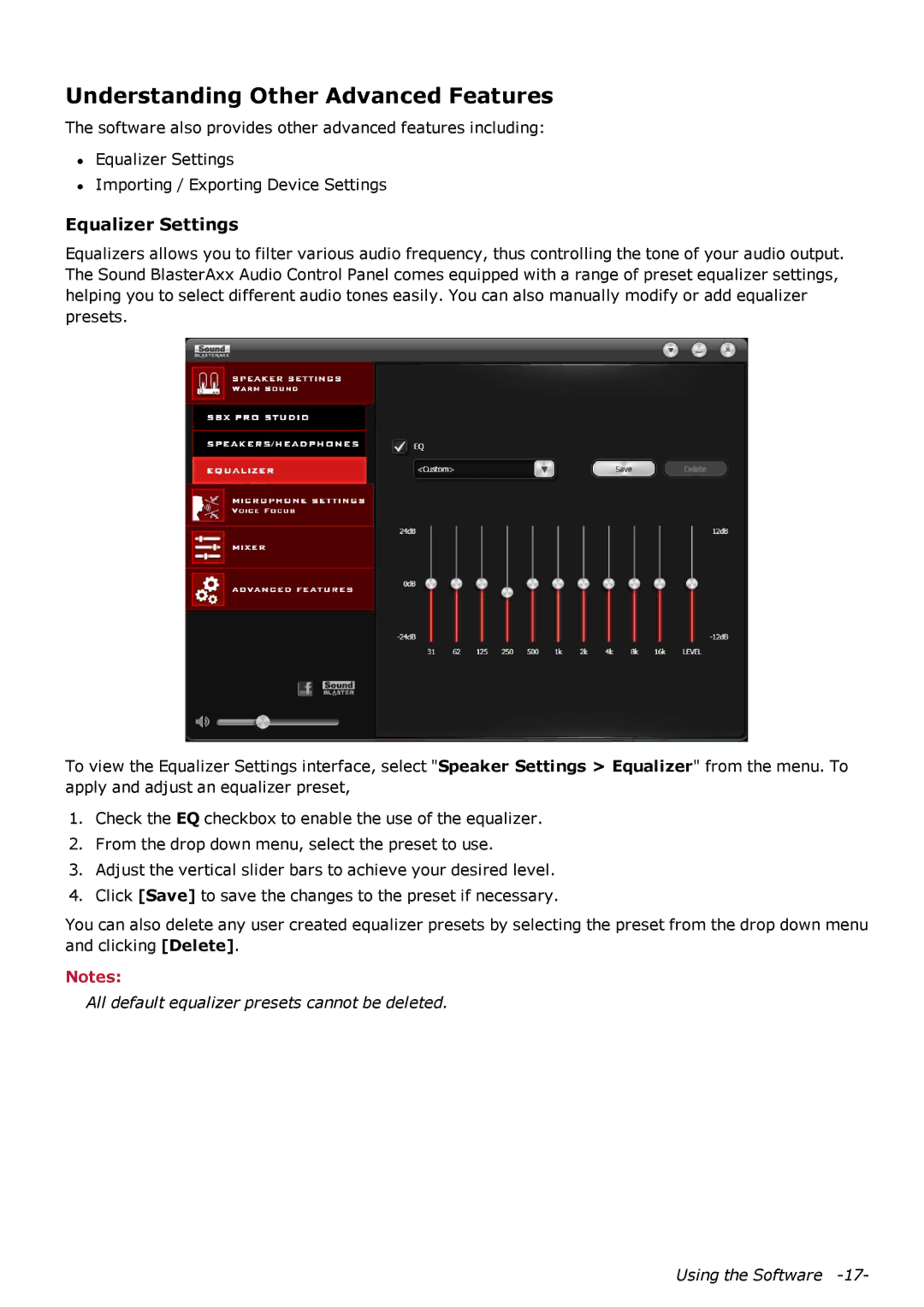 Creative SB1380 manual Understanding Other Advanced Features, Equalizer Settings 