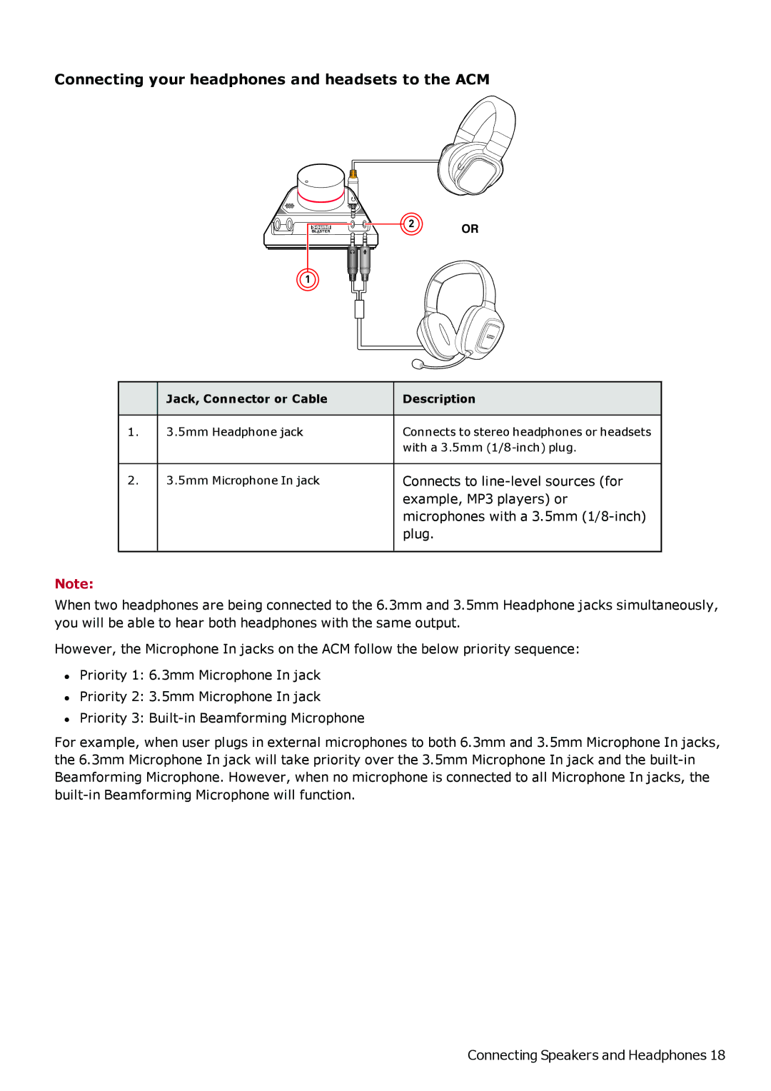 Creative SB1500 manual Connecting your headphones and headsets to the ACM 