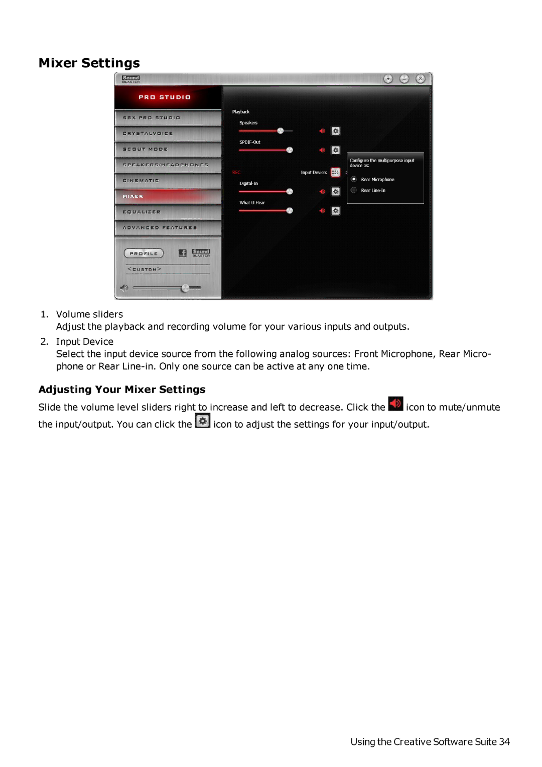 Creative SB1500 manual Adjusting Your Mixer Settings 