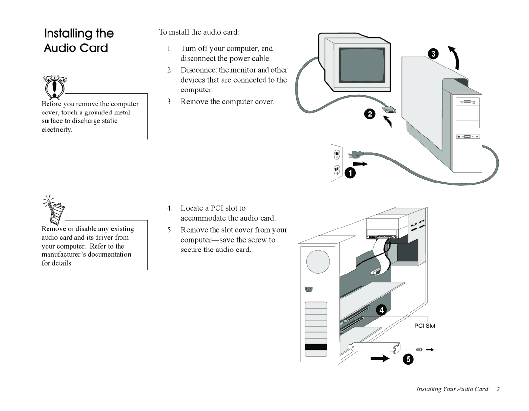 Creative Sound Blaster, PCI512 manual Installing Audio Card 