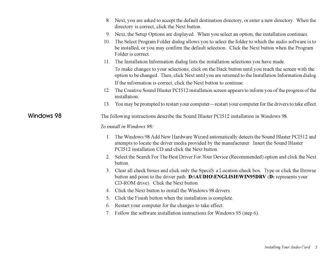 Creative PCI512, Sound Blaster manual Windows 