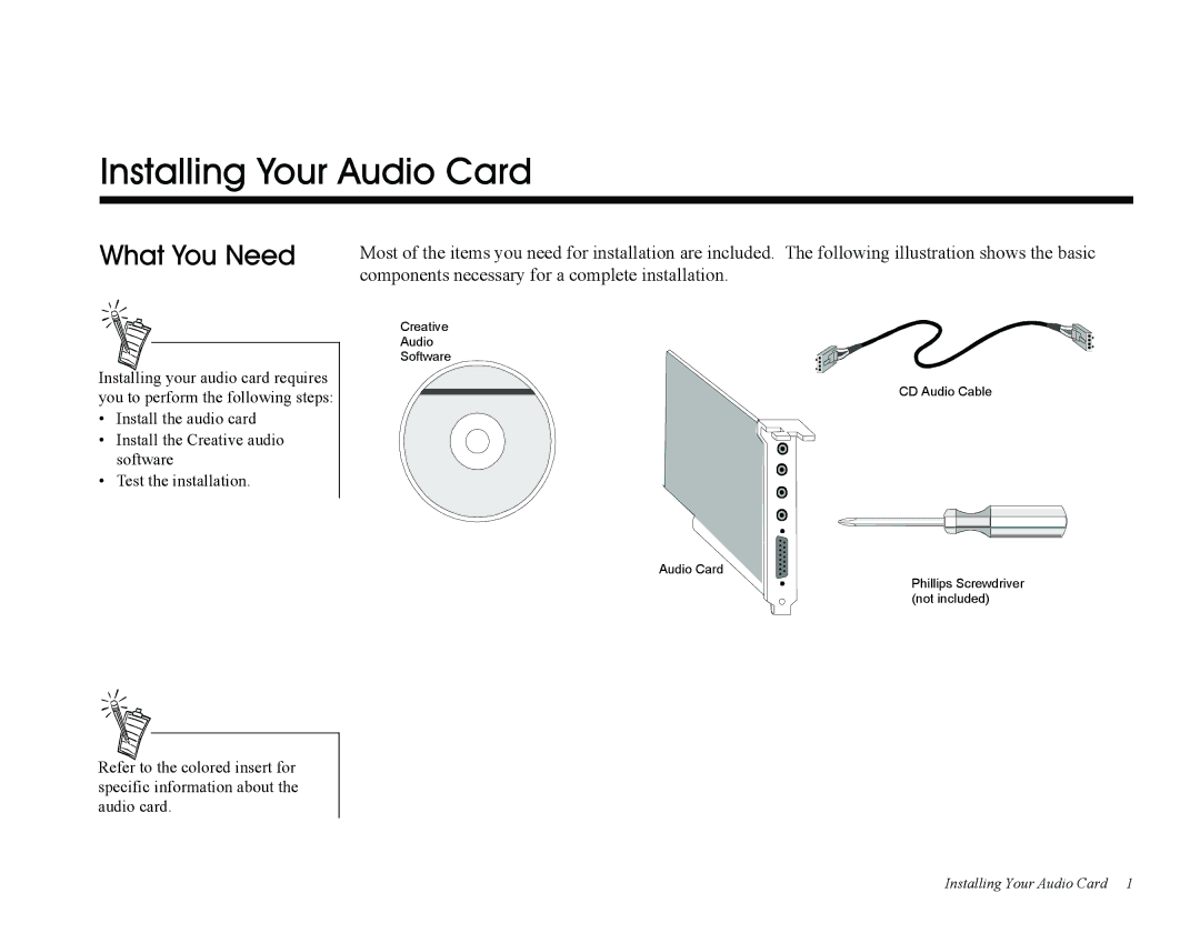 Creative PCI512, Sound Blaster manual Installing Your Audio Card, What You Need 