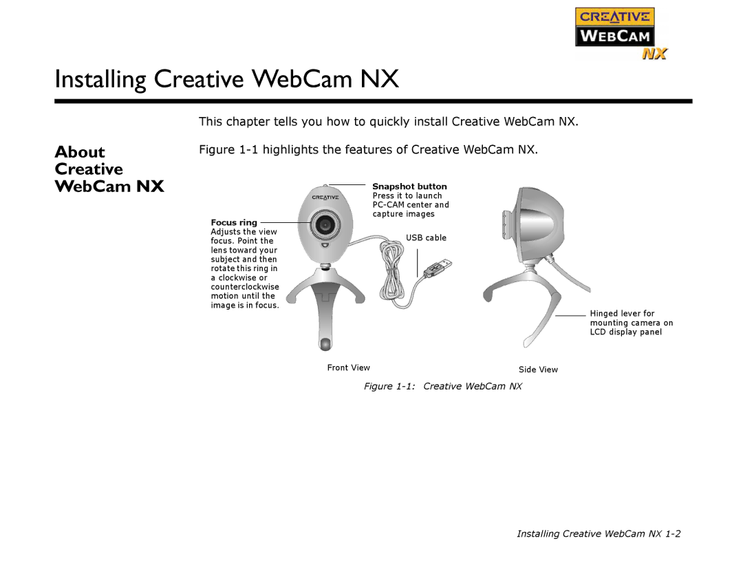 Creative manual Installing Creative WebCam NX, About 