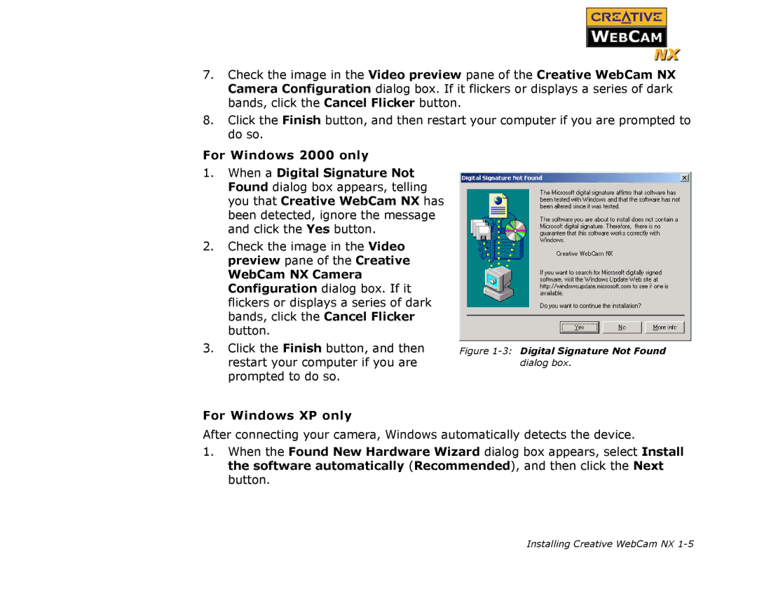 Creative WebCam NX manual For Windows XP only 