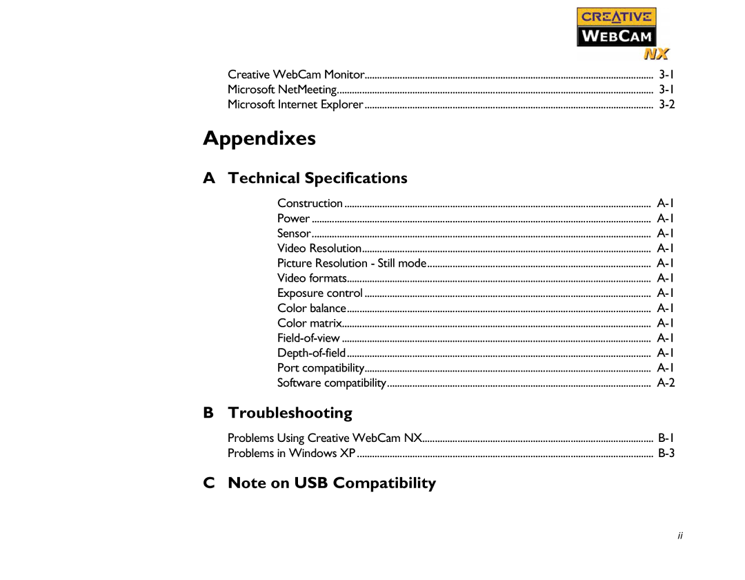 Creative WebCam NX manual Appendixes 