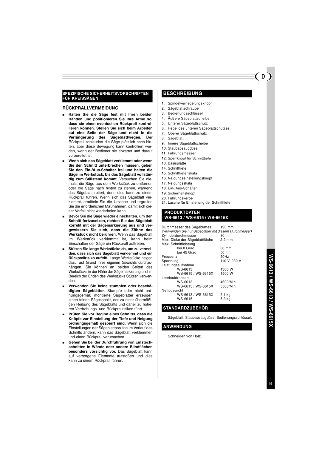 Creative WS-6615X, WS-6613 manuel dutilisation Rückprallvermeidung, Produktdaten, Standardzubehör, Anwendung 