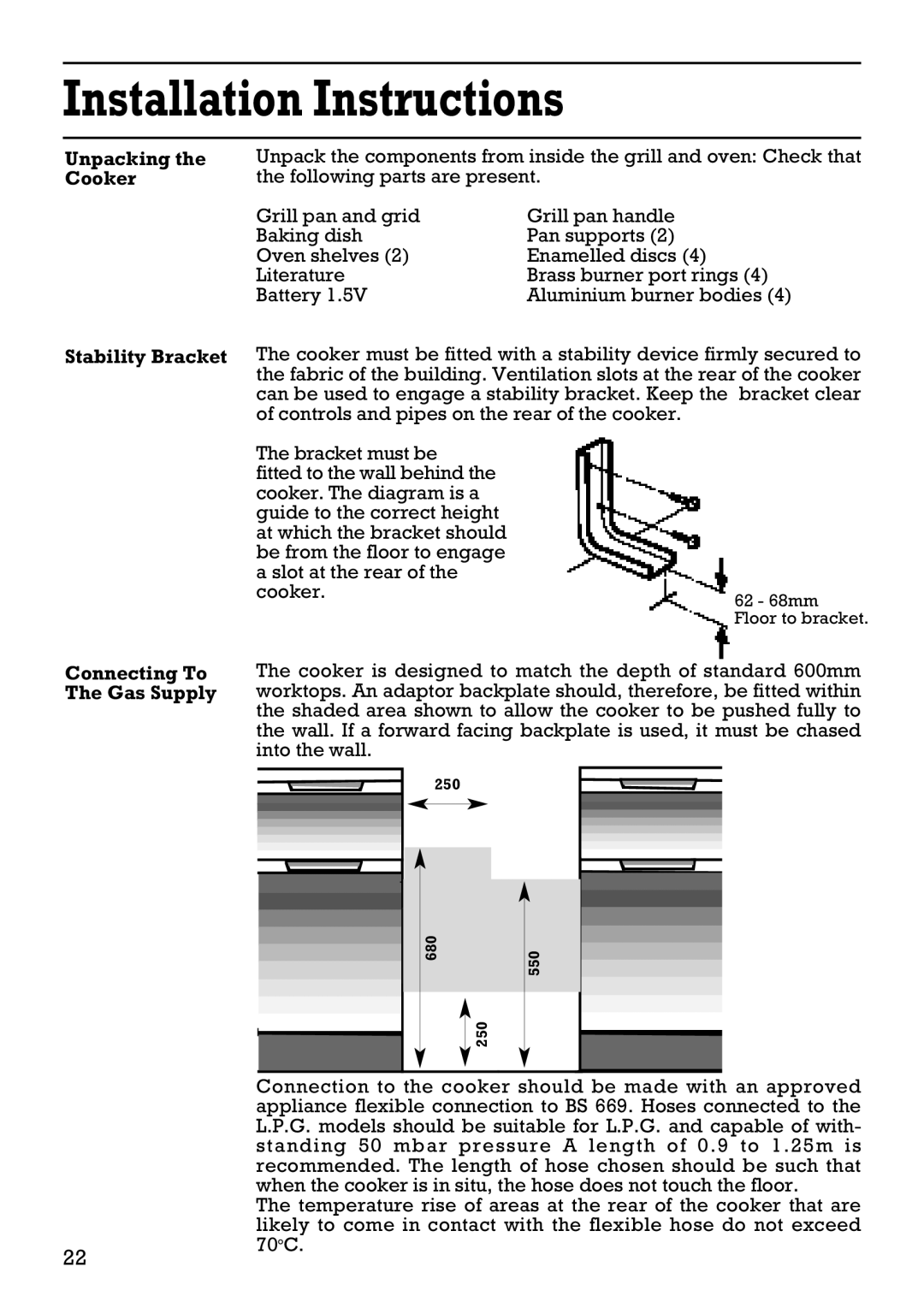 Creda 41202 installation instructions Unpacking the Cooker, Connecting To The Gas Supply 