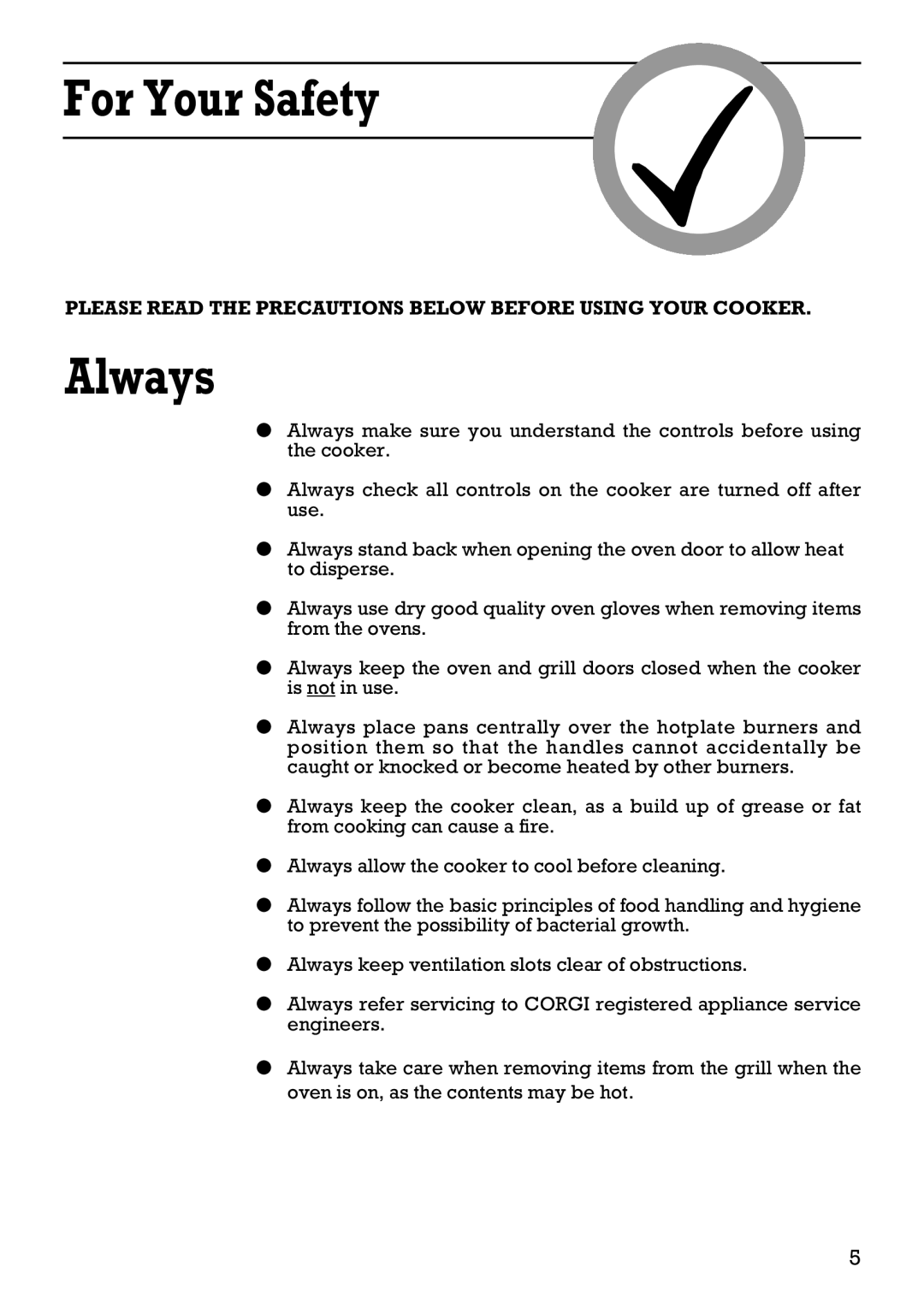 Creda 41202 installation instructions For Your Safety, Always 