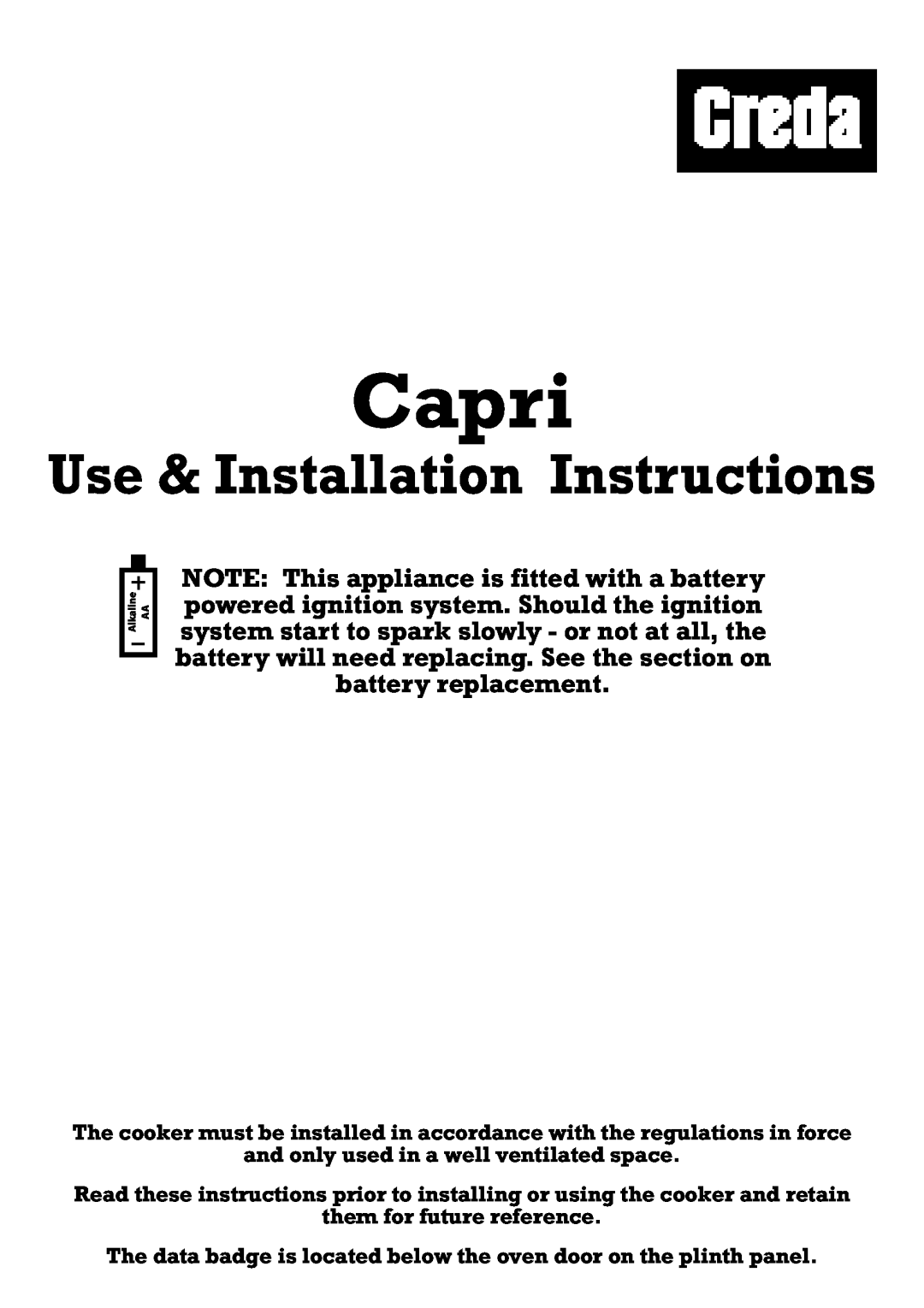 Creda 41202 installation instructions Capri, Use & Installation Instructions 