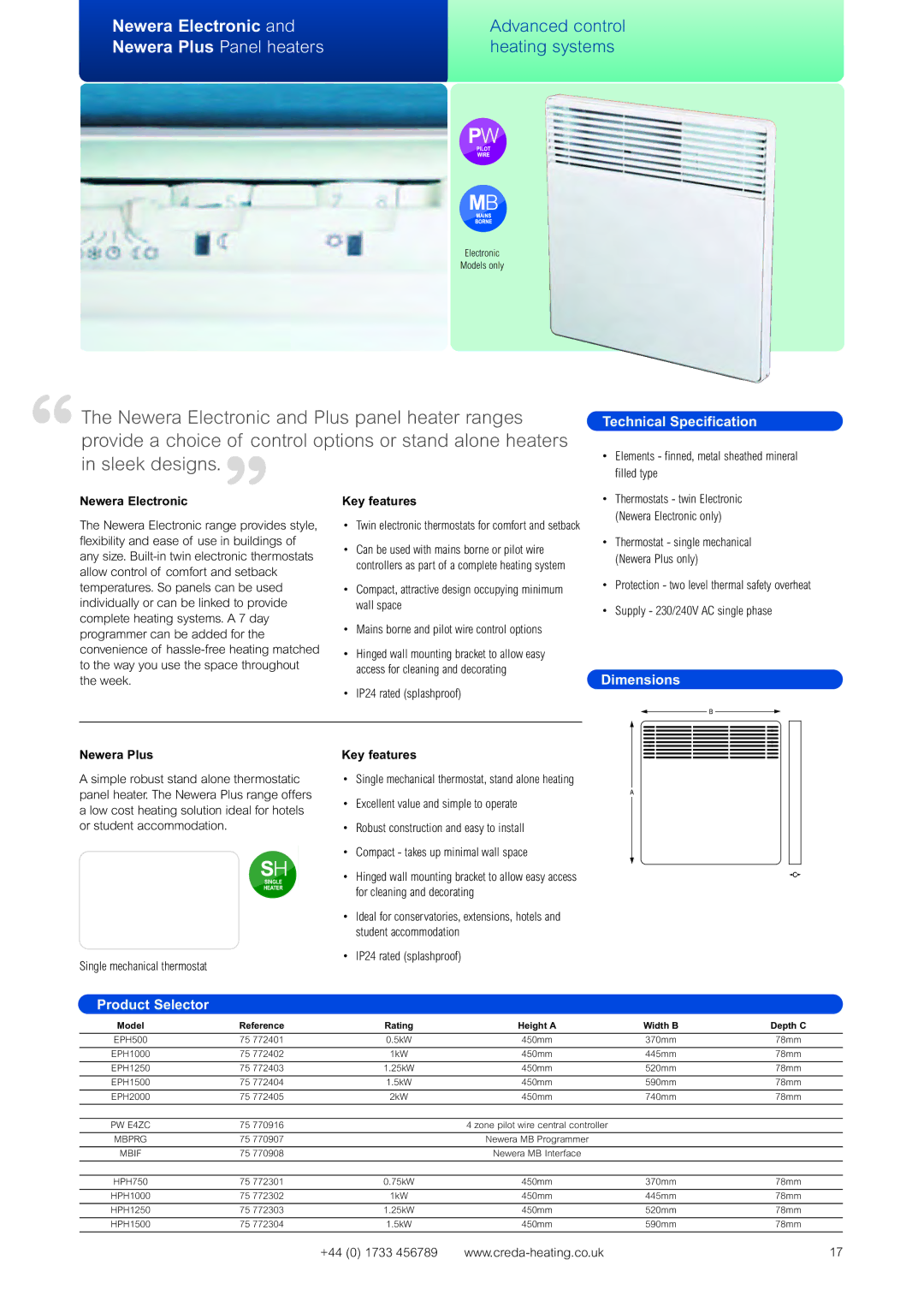 Creda Advanced Control Heating Systems Newera Electronic Key features, Newera Electronic range provides style, Newera Plus 