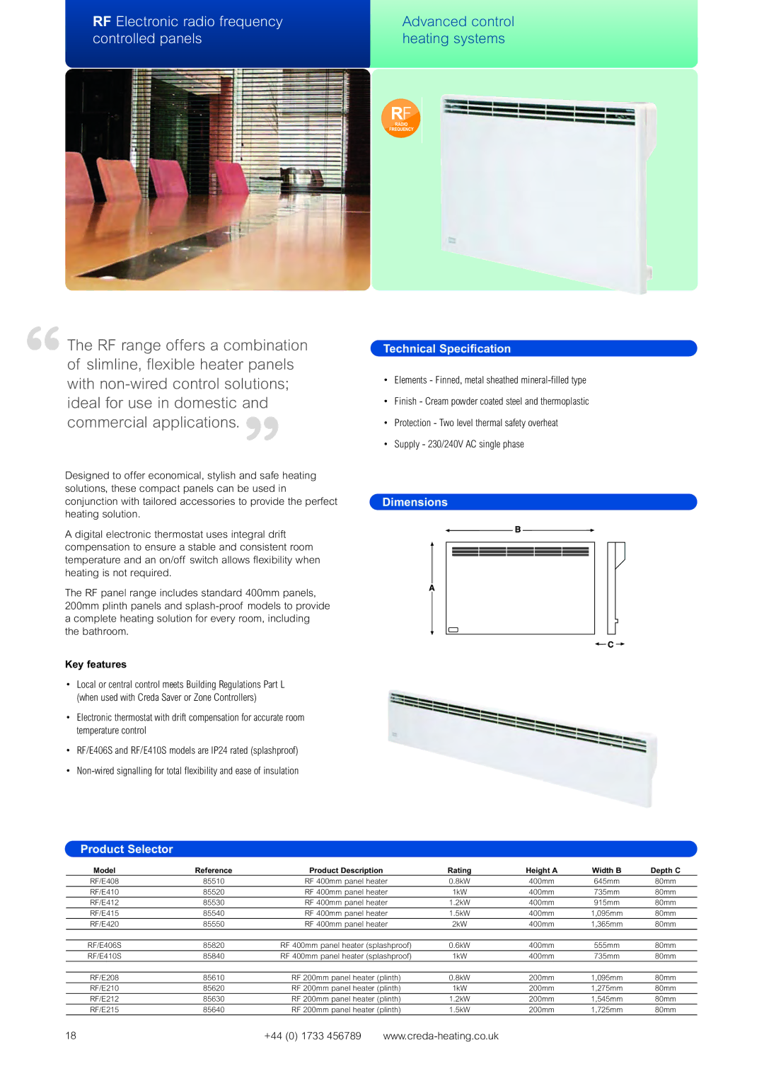 Creda Advanced Control Heating Systems manual RF Electronic radio frequency, Controlled panels 