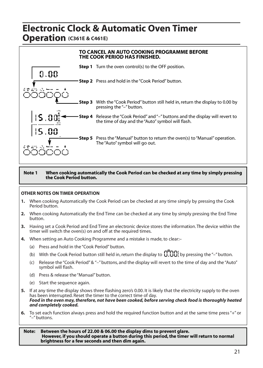 Creda C161E manual Other Notes on Timer Operation 