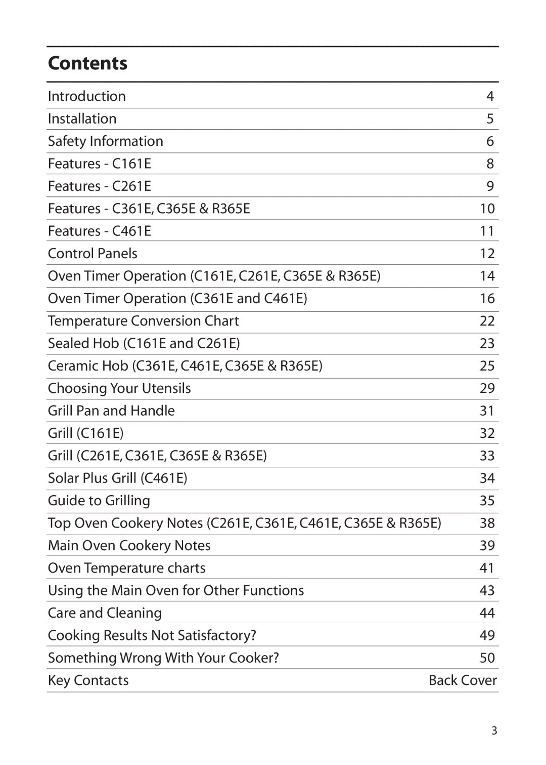 Creda C161E manual Contents 