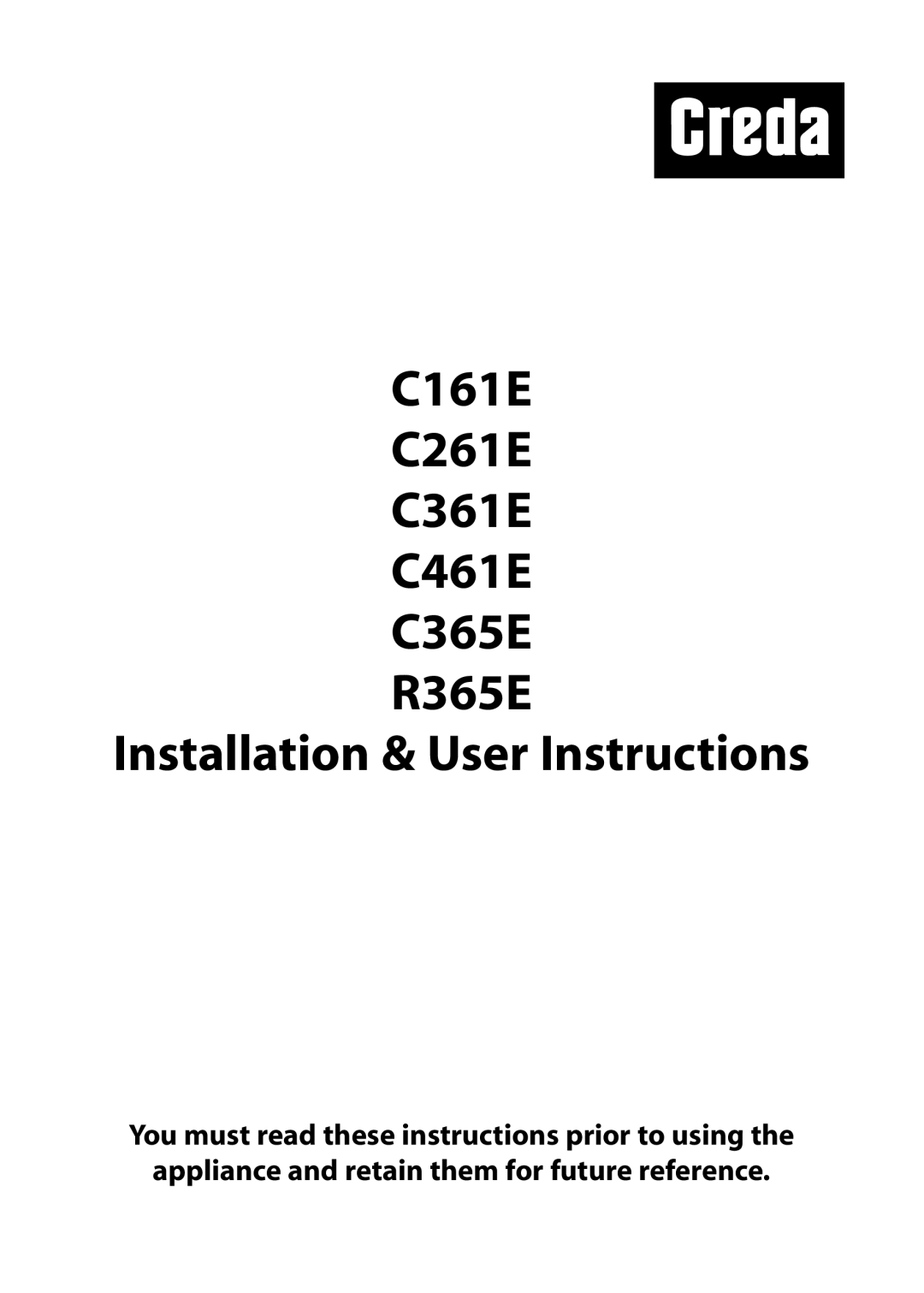 Creda C361E, C461E, C261E, R365E, C365E manual 