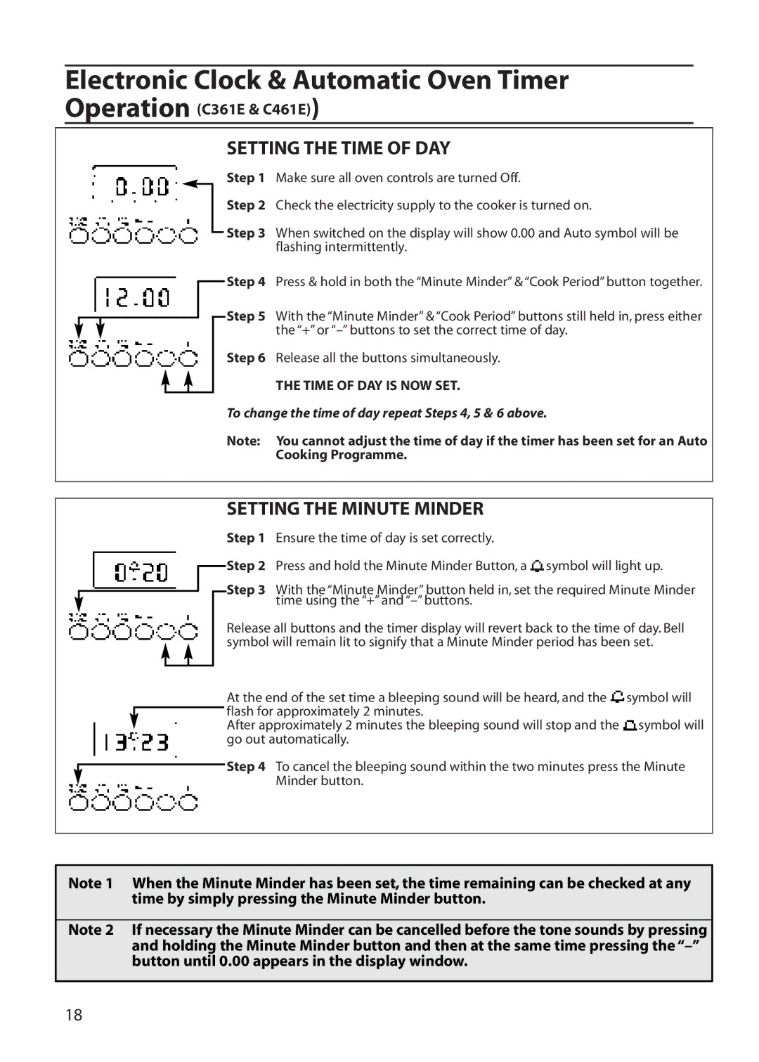 Creda R365E, C261E, C365E manual Electronic Clock & Automatic Oven Timer, Operation C361E & C461E 