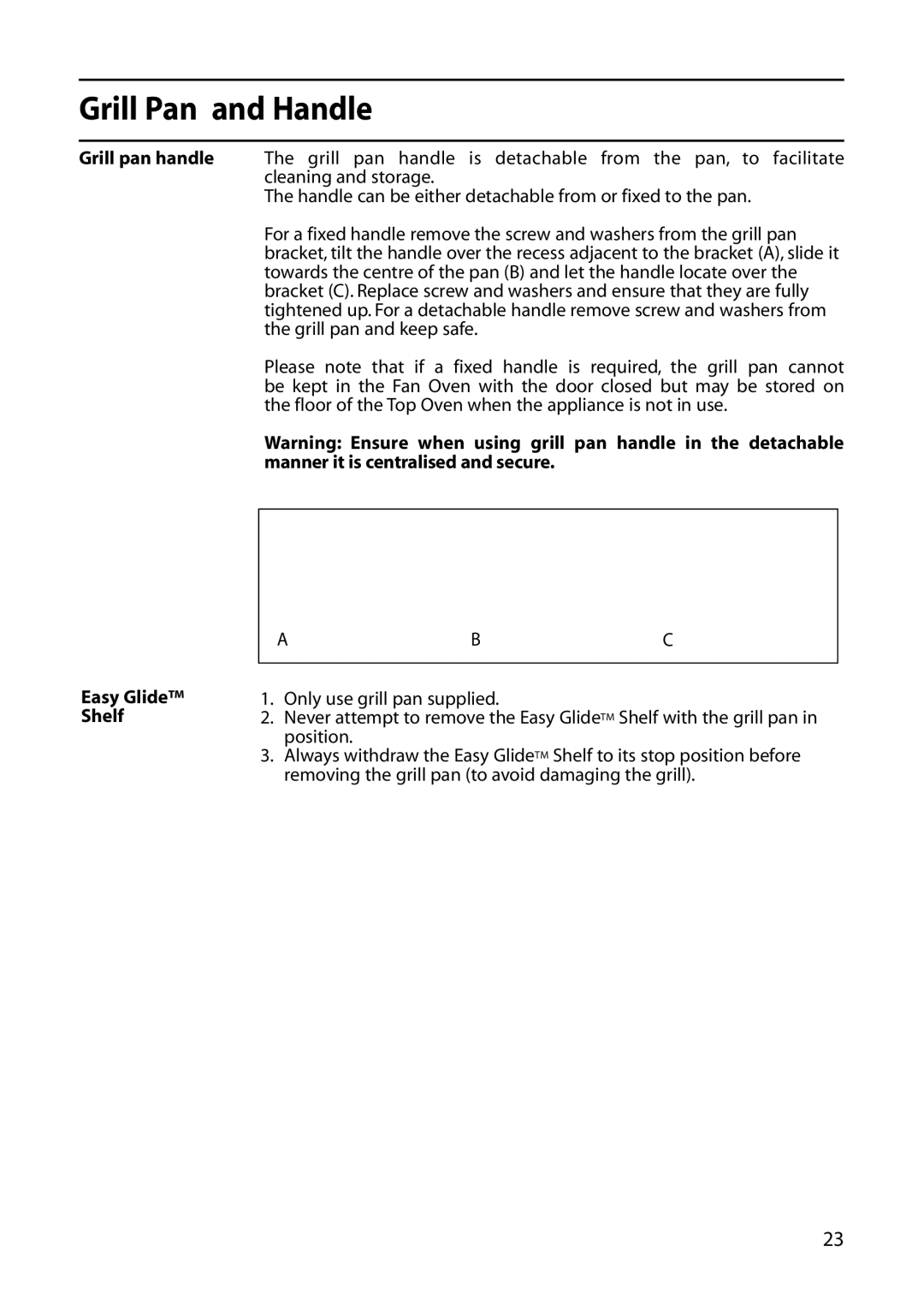 Creda C561E/R561E manual Grill Pan and Handle, Easy Glide Shelf 