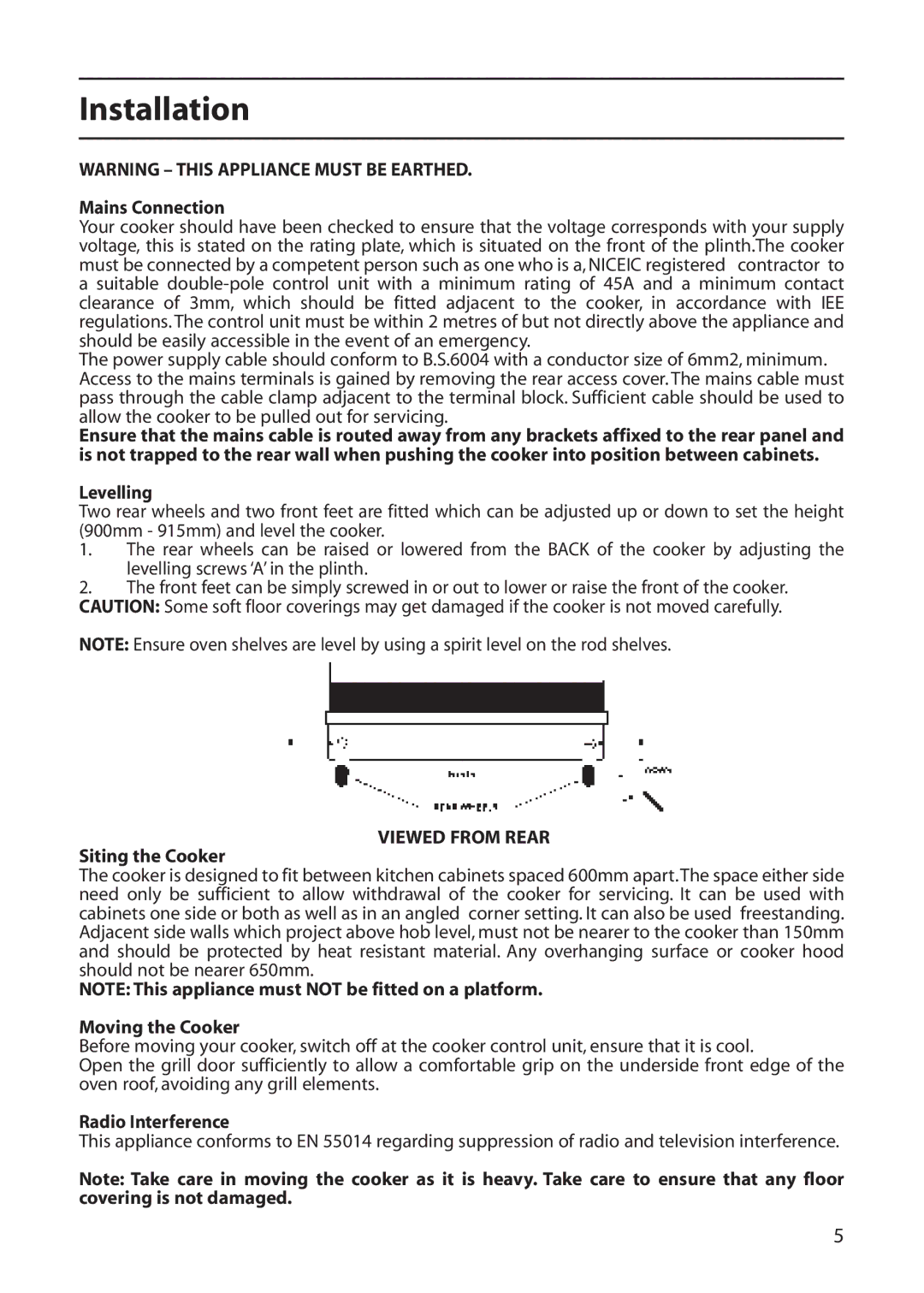 Creda C561E/R561E manual Installation 