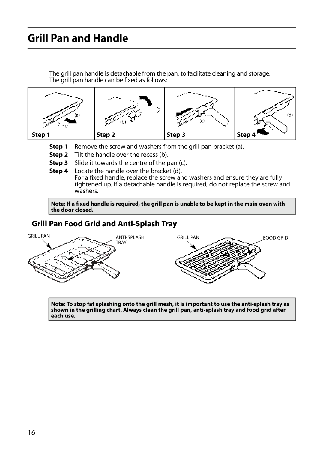 Creda CB01E manual Grill Pan and Handle, Grill Pan Food Grid and Anti-Splash Tray, Step 