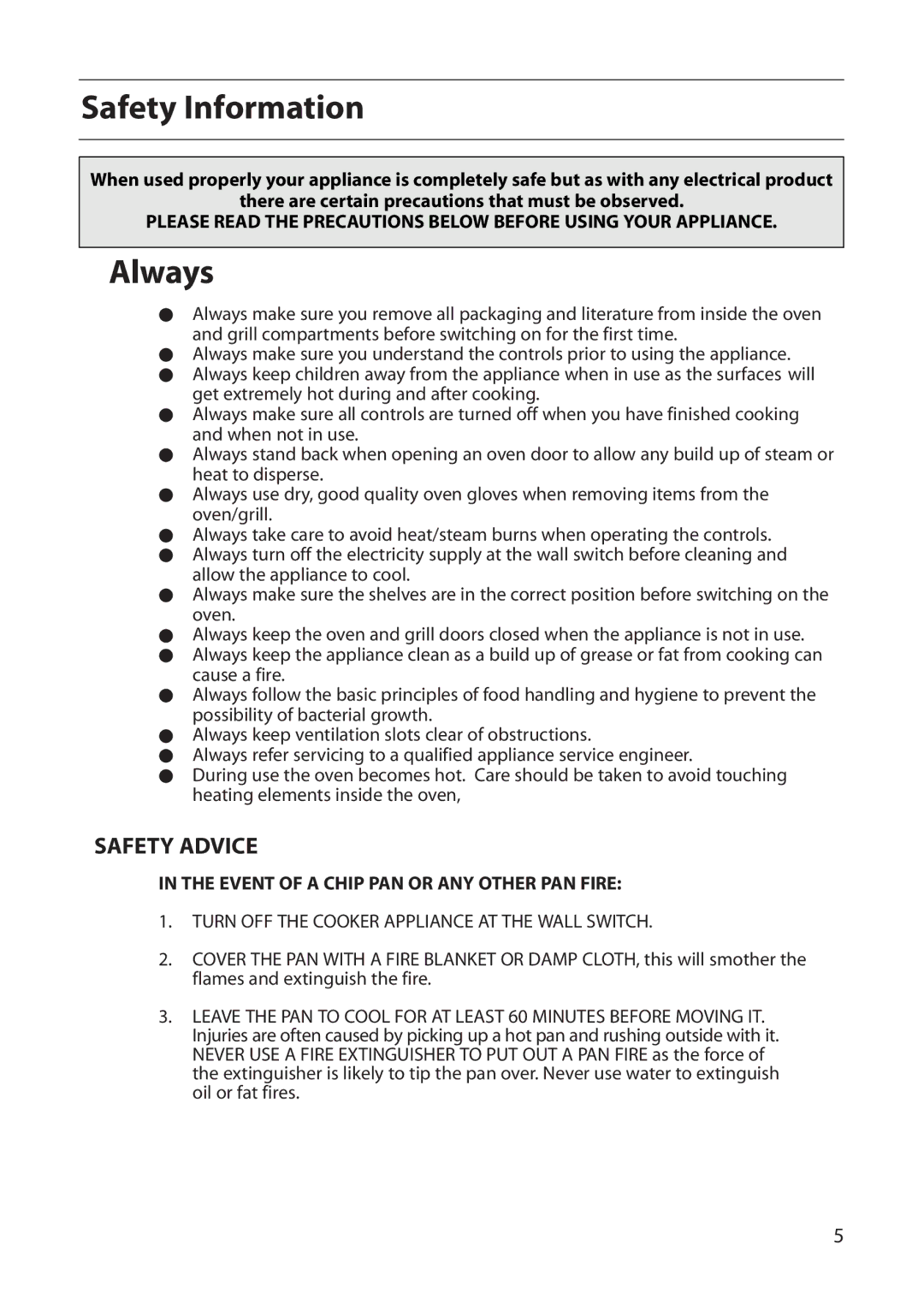 Creda CB01E manual Safety Information, Always, Safety Advice 