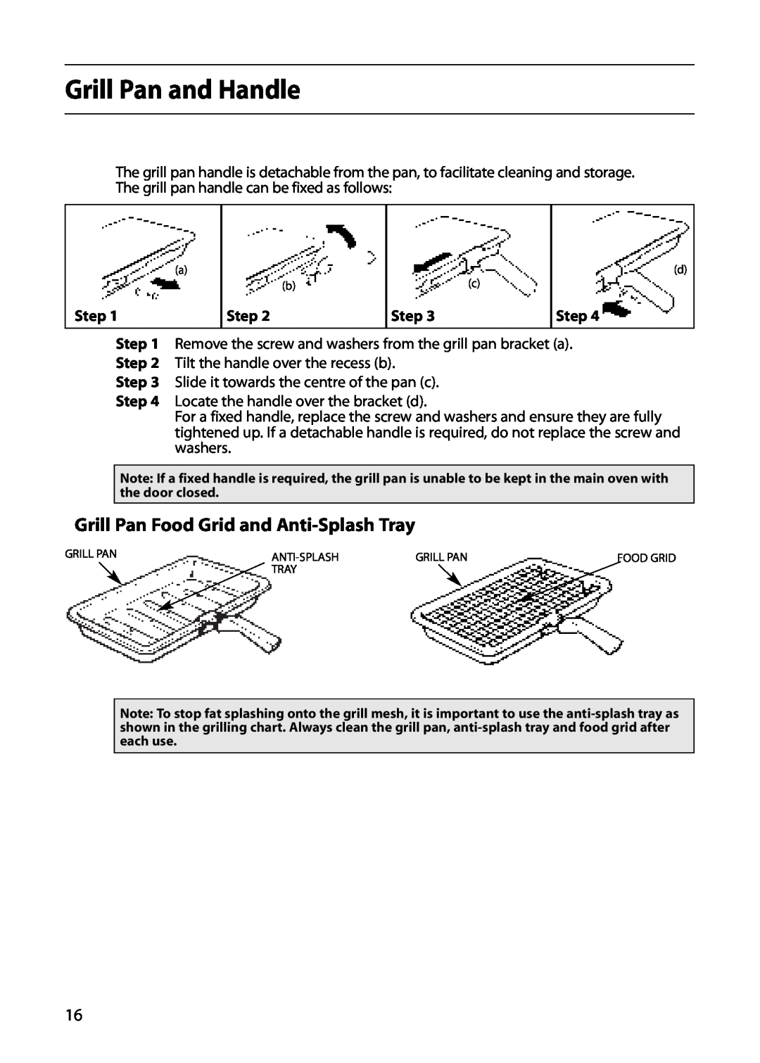 Creda CB01E manual Grill Pan and Handle, Grill Pan Food Grid and Anti-Splash Tray, Step 