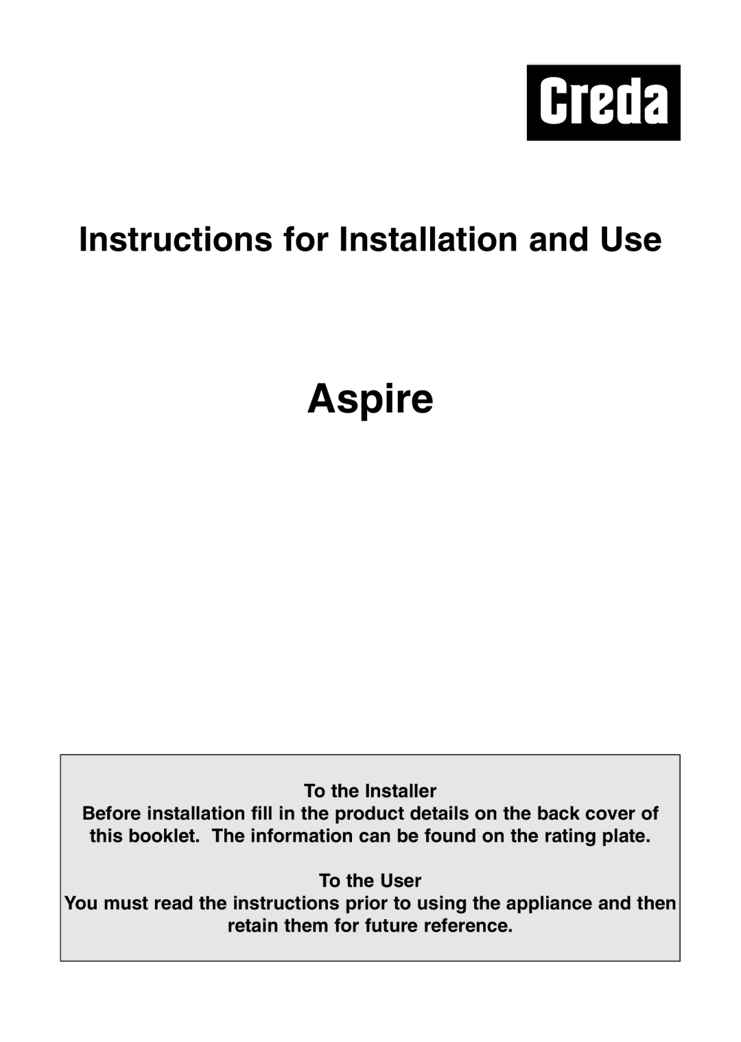 Creda Cooker manual Aspire 