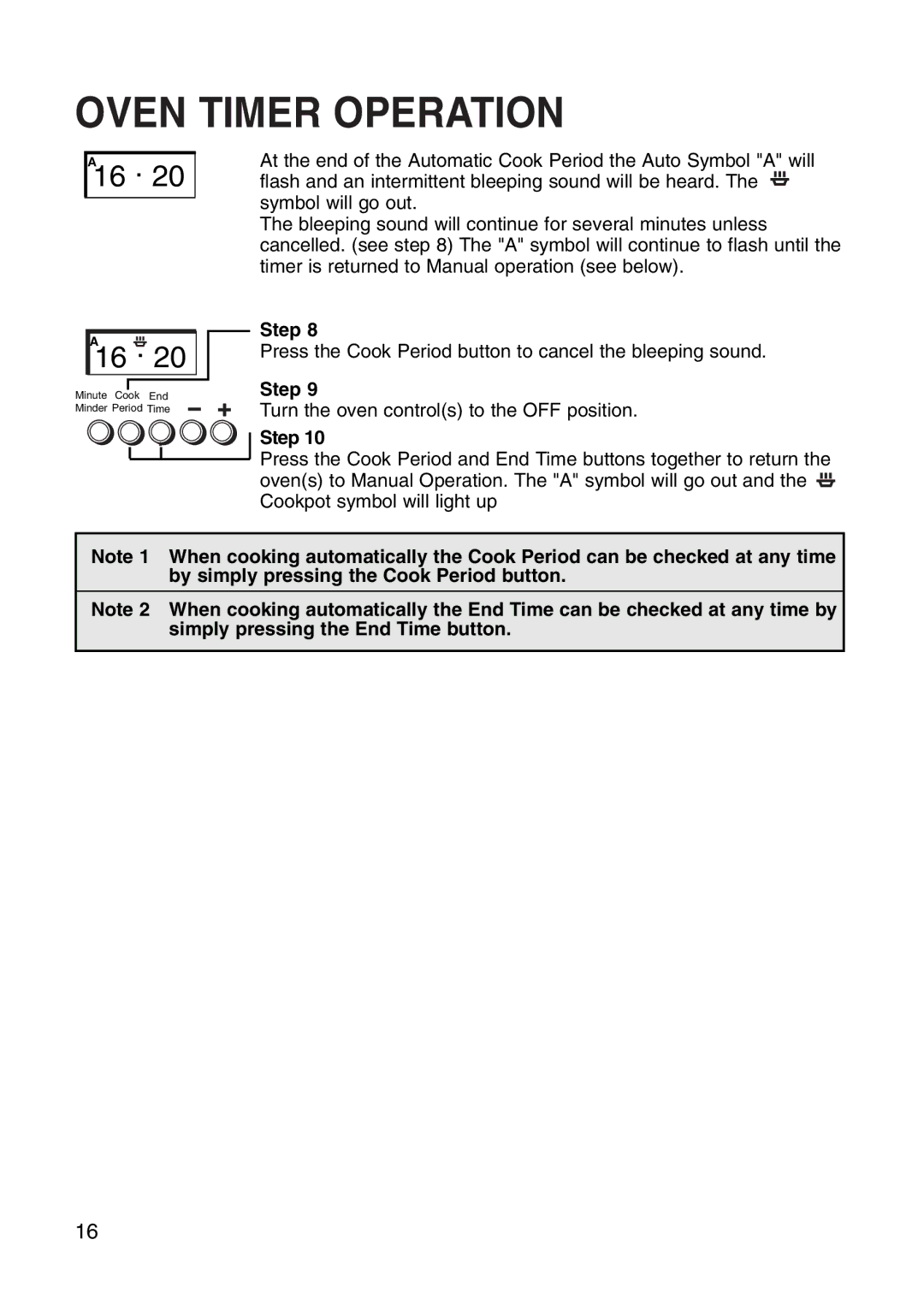 Creda Cooker manual A16 