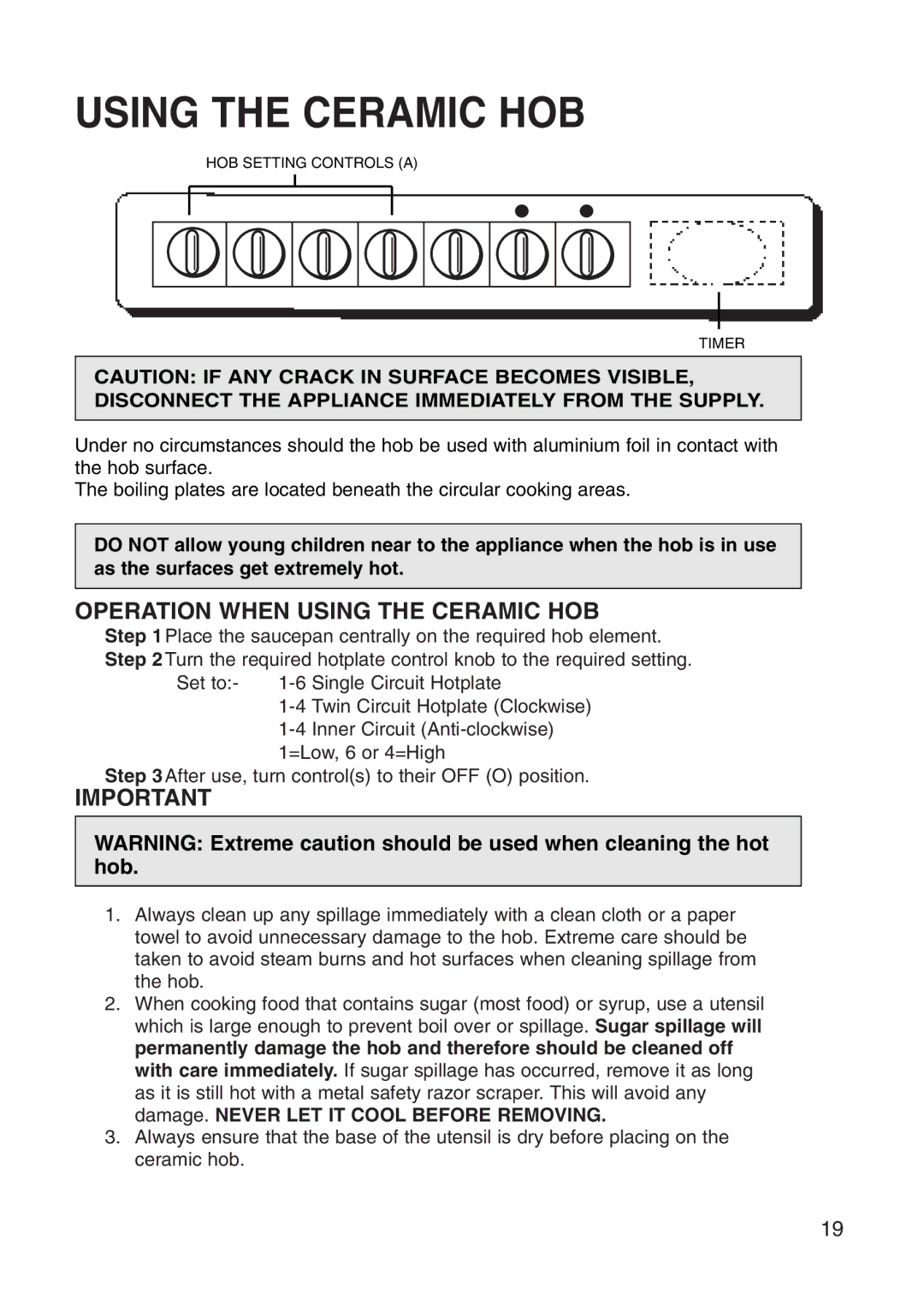 Creda Cooker manual Operation When Using the Ceramic HOB 