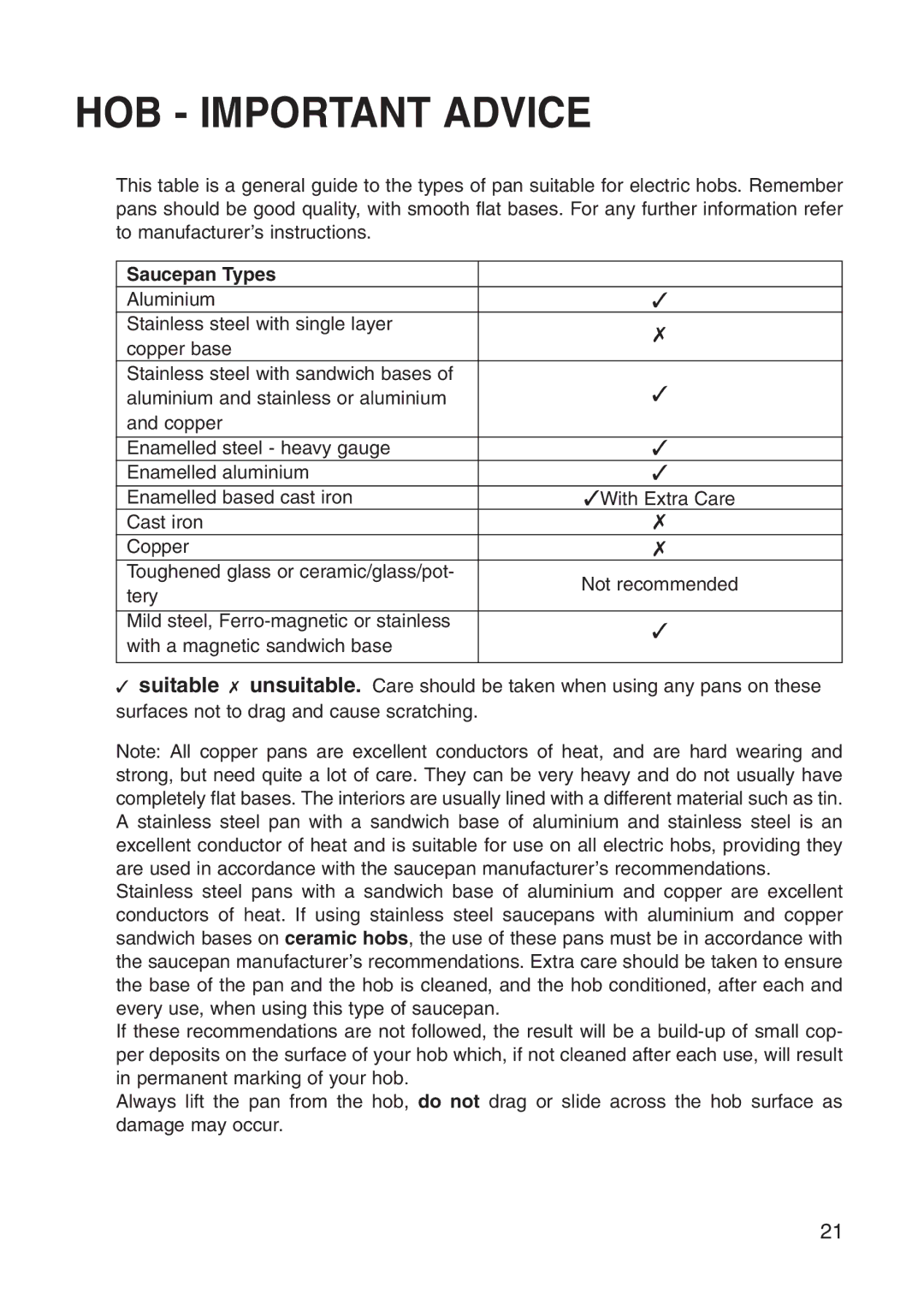 Creda Cooker manual Saucepan Types 