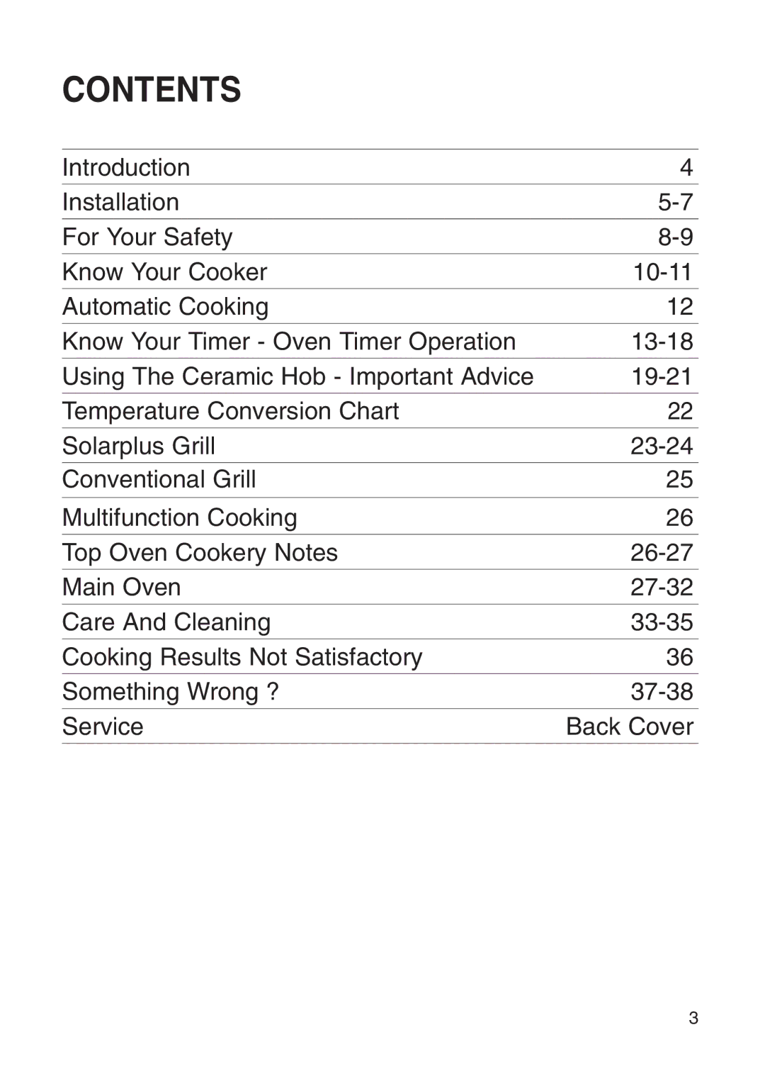 Creda Cooker manual Contents 