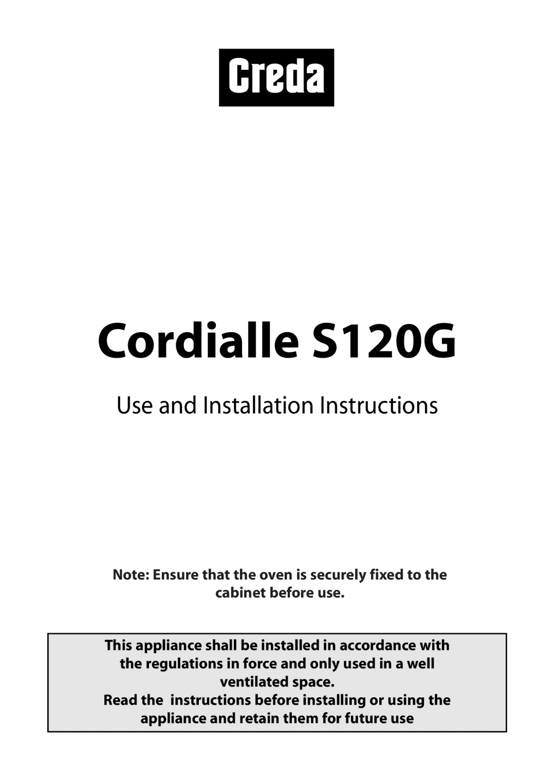 Creda Cordialle S120G installation instructions 