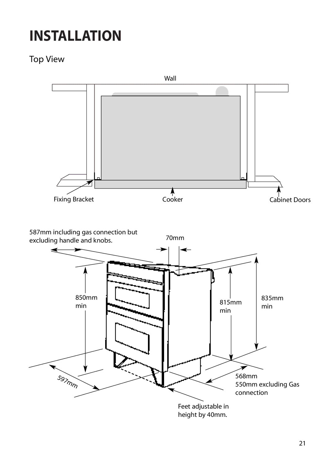 Creda Cordialle S120G installation instructions Top View 