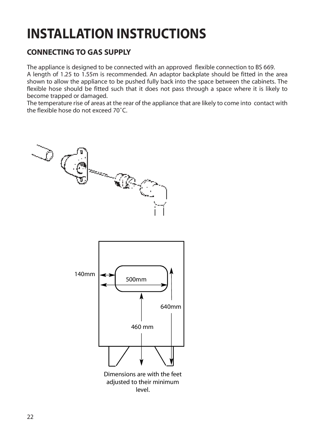 Creda Cordialle S120G installation instructions Installation Instructions, Connecting to GAS Supply 