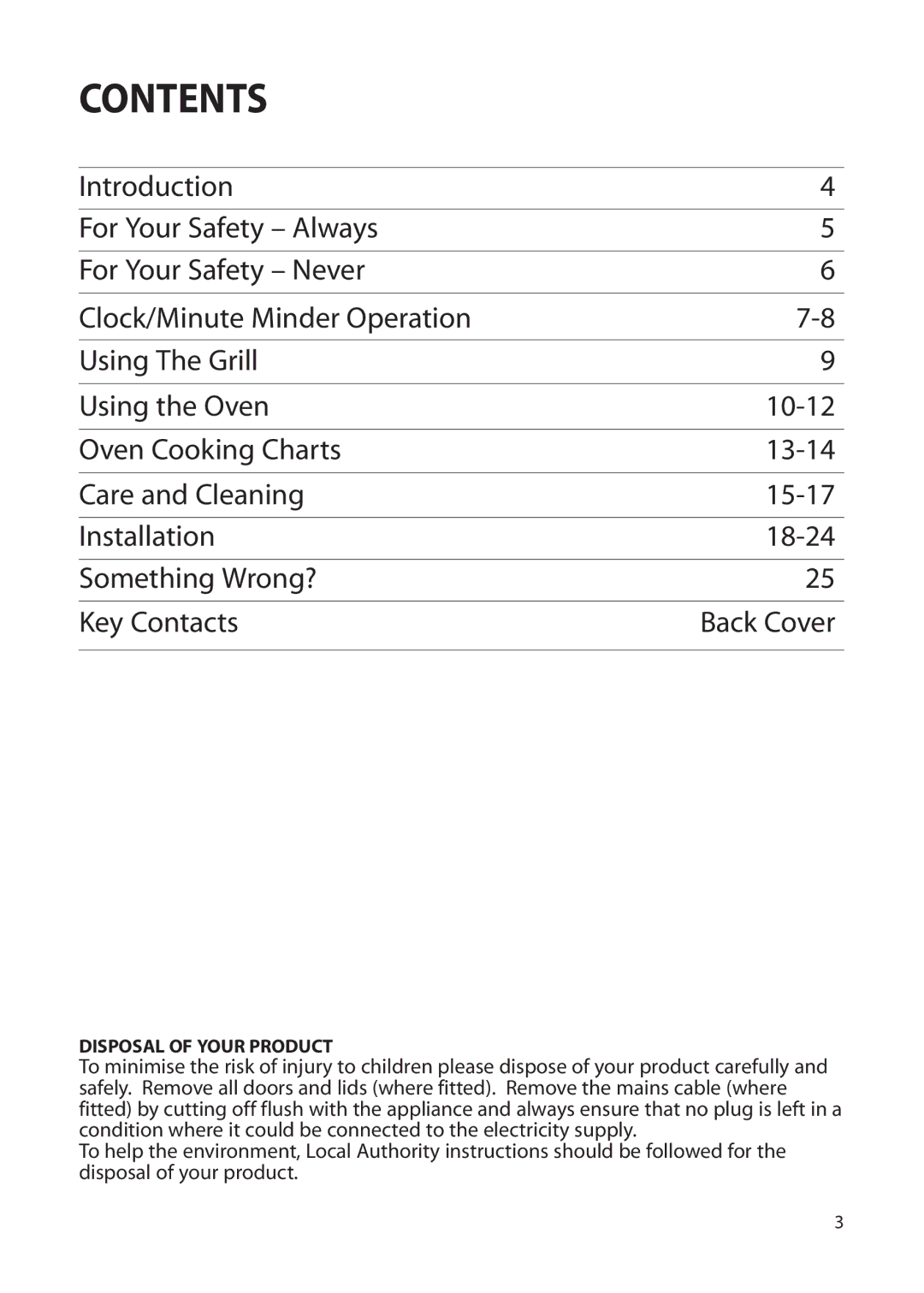 Creda Cordialle S120G installation instructions Contents 