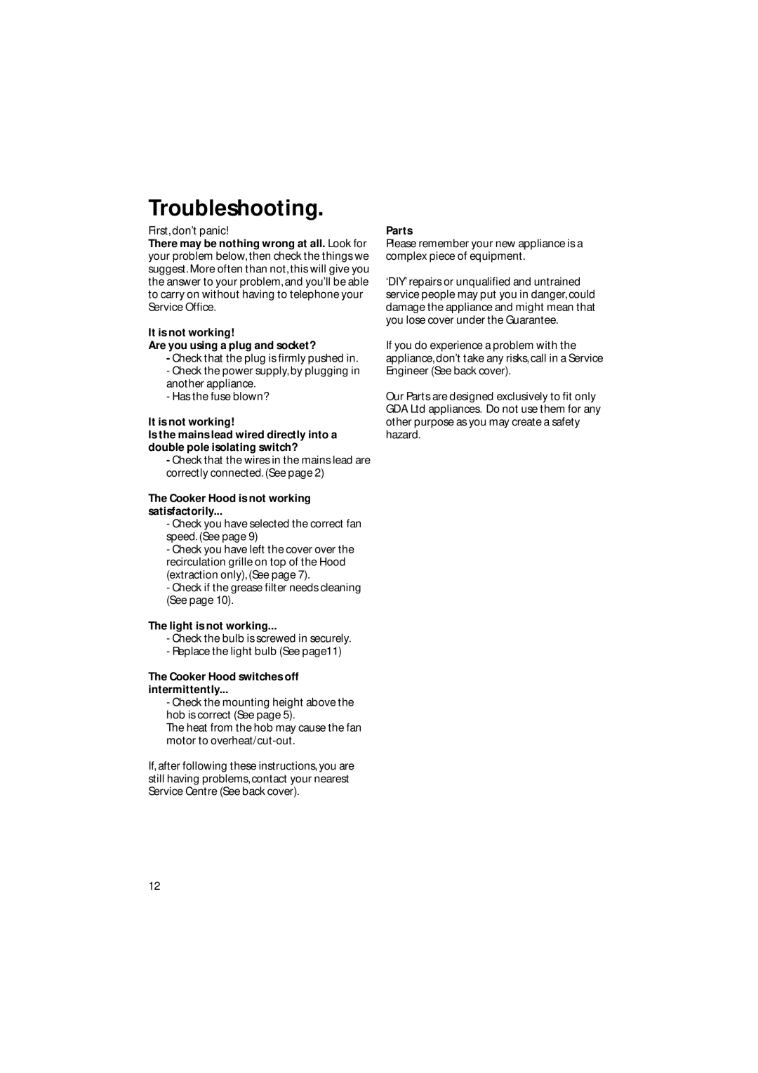 Creda CRC60 manual Troubleshooting 