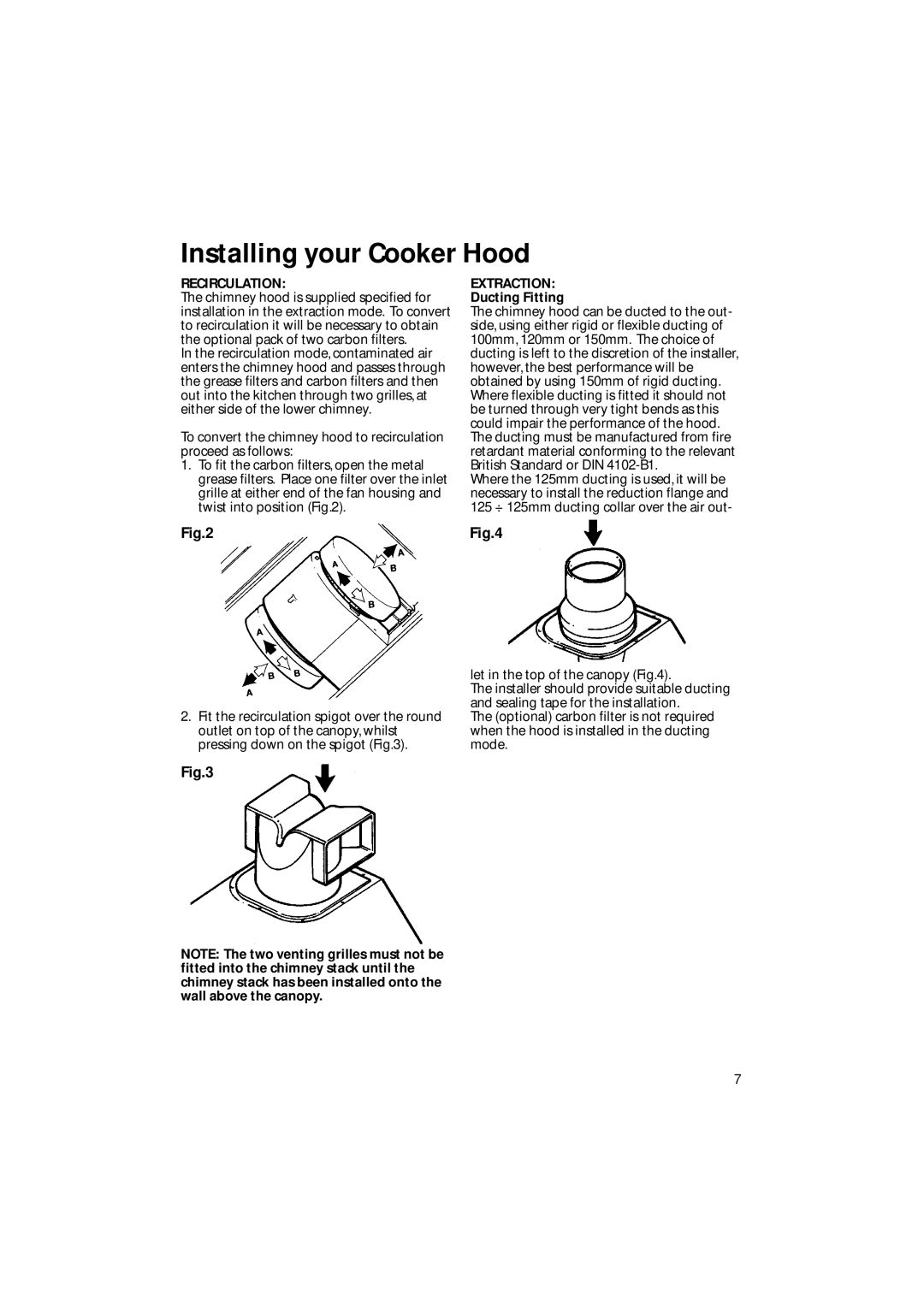 Creda CRC60 manual Recirculation, Extraction, Ducting Fitting 