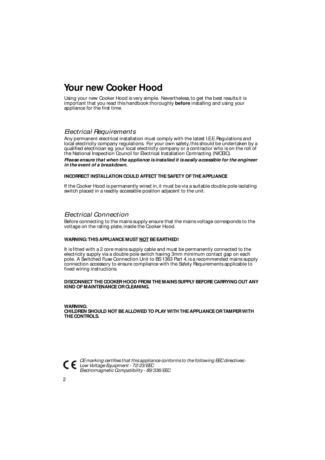 Creda CRC90, CRC65 manual Your new Cooker Hood, Electrical Requirements 