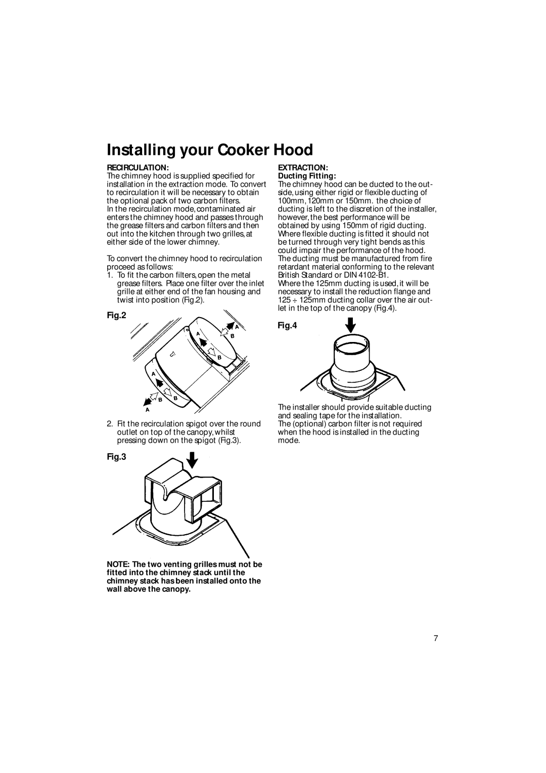 Creda CRC65, CRC90 manual Recirculation, Extraction, Ducting Fitting 