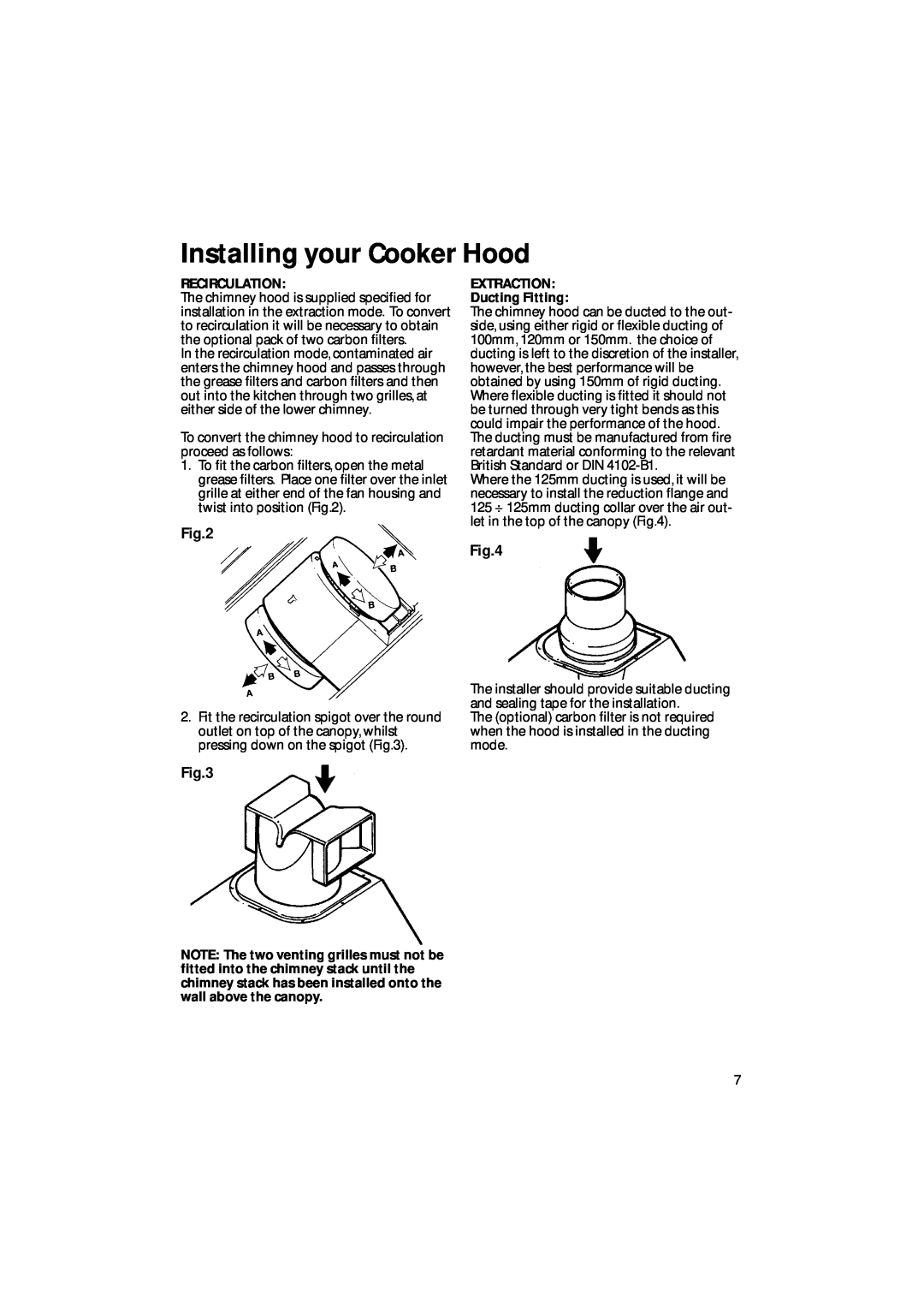 Creda CRC65, CRC90 manual Installing your Cooker Hood, Recirculation, EXTRACTION Ducting Fitting 