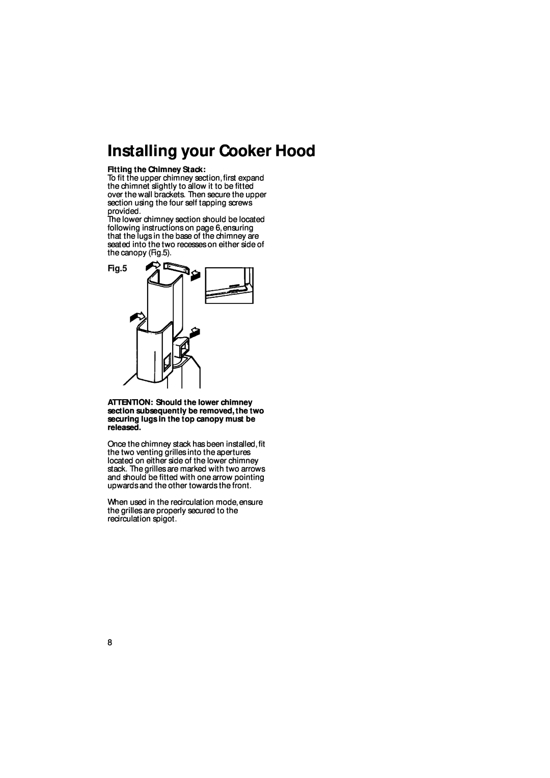 Creda CRC90, CRC65 manual Installing your Cooker Hood, Fitting the Chimney Stack 