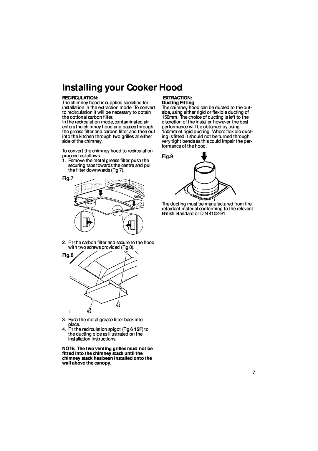 Creda CRC95 manual Installing your Cooker Hood, Recirculation, EXTRACTION Ducting Fitting 