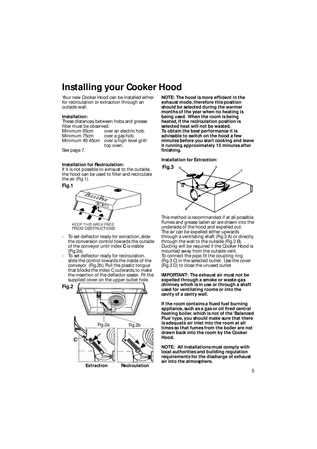 Creda CRV10 manual Installing your Cooker Hood, Installation for Recirculation, Extraction Recirculation 