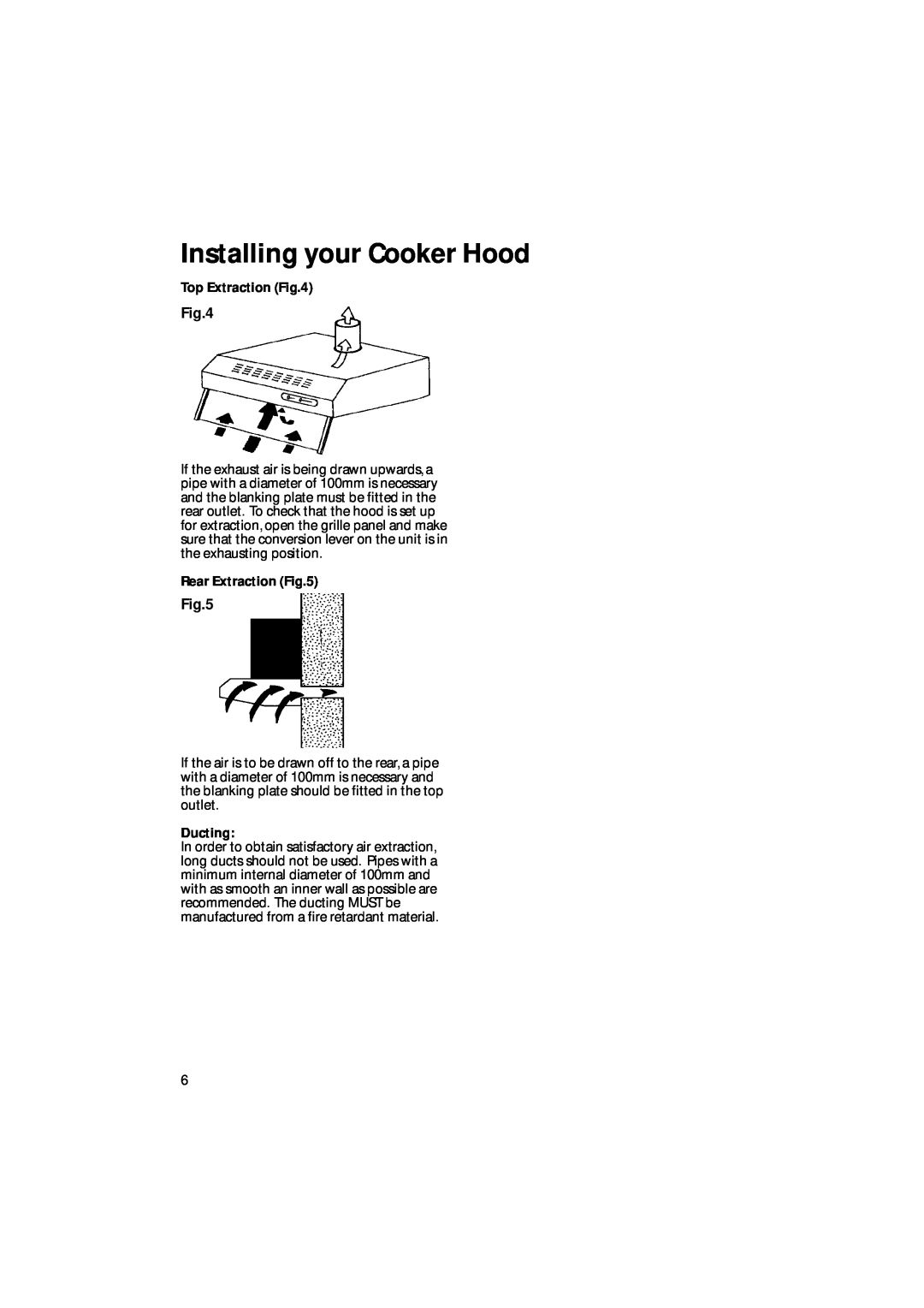 Creda CRV10 manual Installing your Cooker Hood, Top Extraction, Rear Extraction, Ducting 