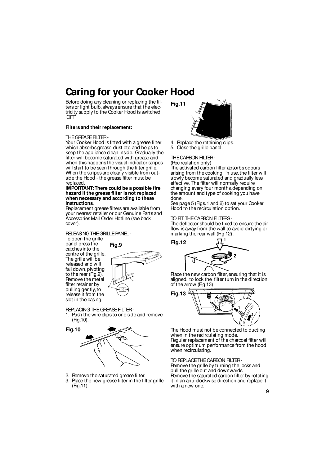 Creda CRV10 manual Caring for your Cooker Hood, Filters and their replacement 