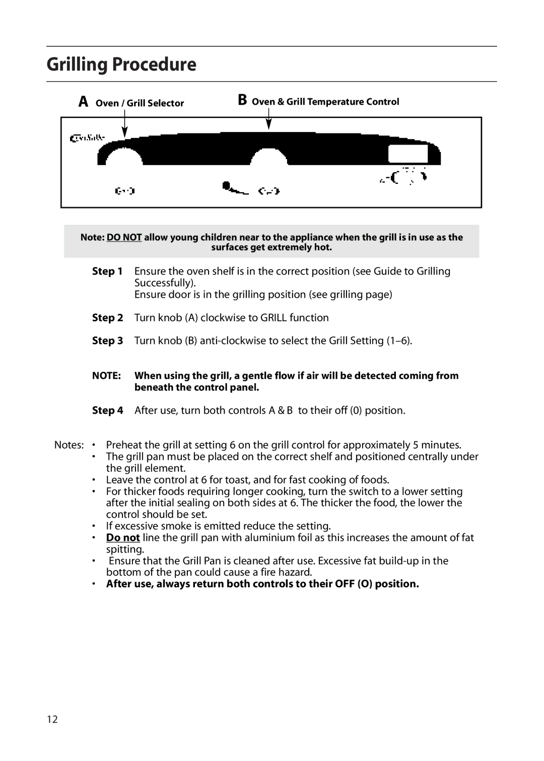 Creda D010E manual Grilling Procedure 