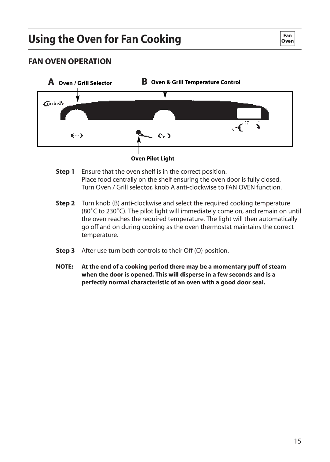 Creda D010E manual FAN Oven Operation, Ensure that the oven shelf is in the correct position 