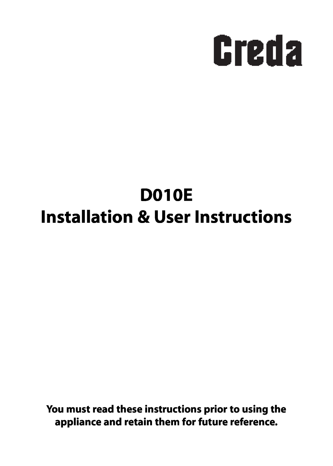 Creda manual D010E Installation & User Instructions 