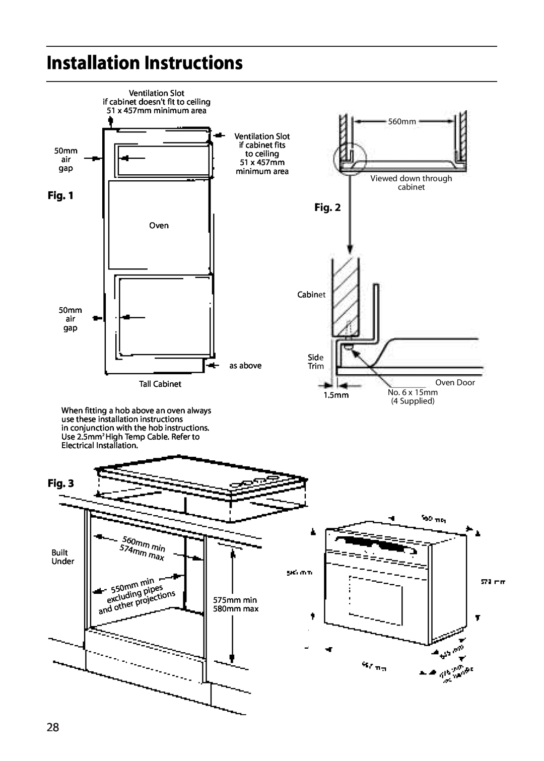 Creda D010E manual Installation Instructions, if cabinet doesnt fit to ceiling 51 x 457mm minimum area 