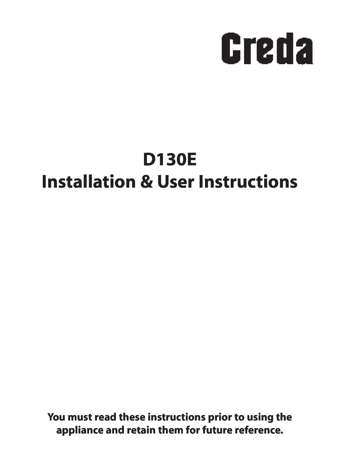 Creda manual D130E Installation & User Instructions 